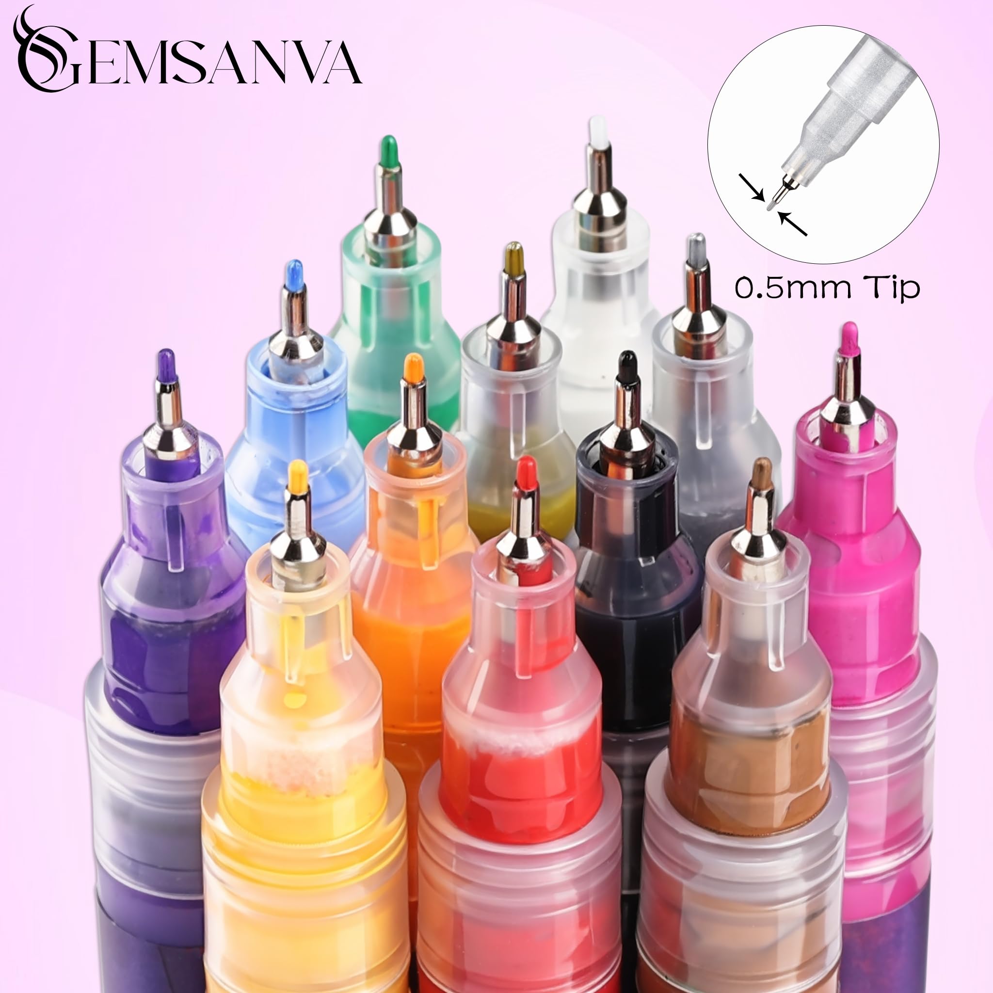 Gemsanva Stylo Art Ongles précision 0,5 mm pour dessins fins et nets