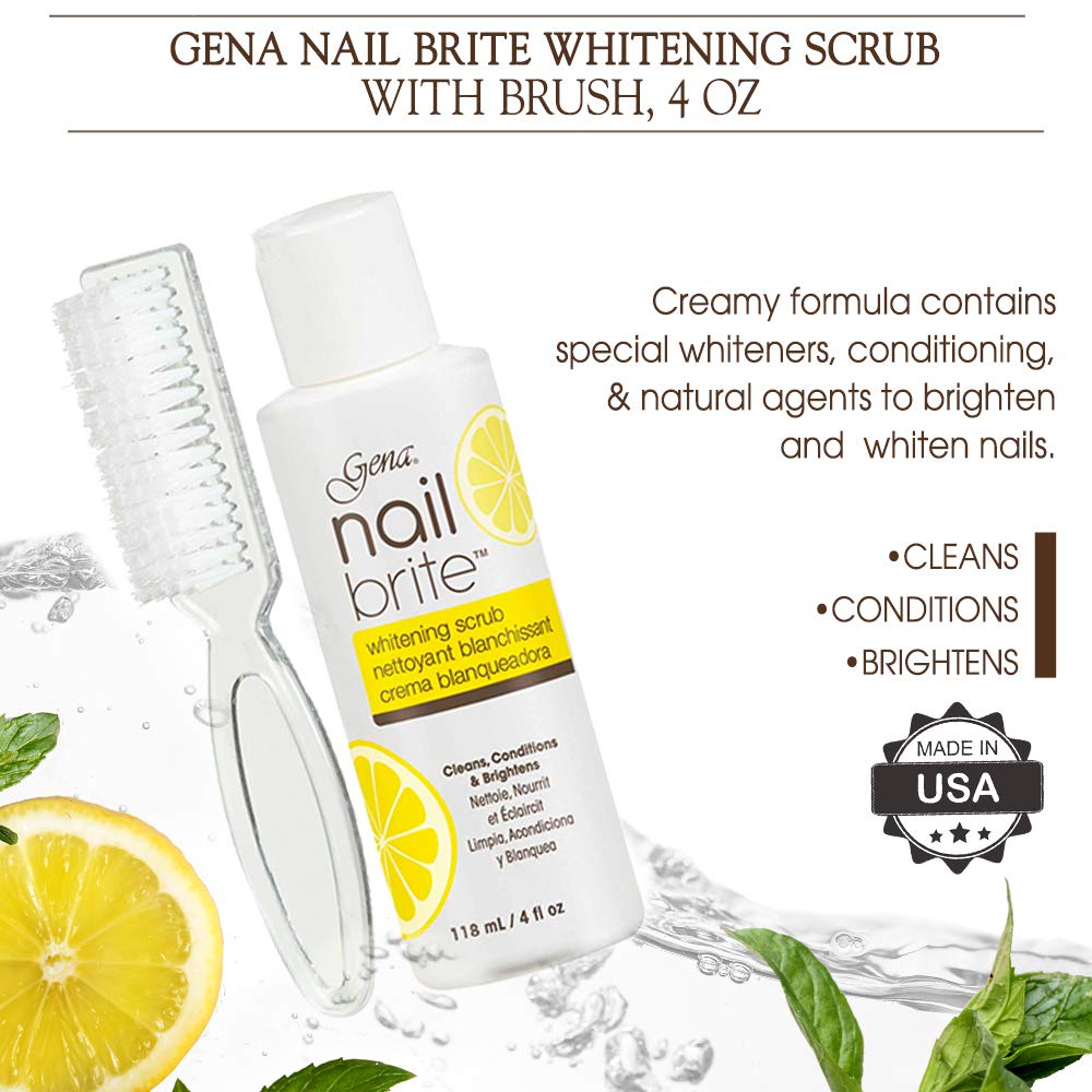 Ongles jaunis éclatés améliorés grâce au soin Gena Nail Brite.