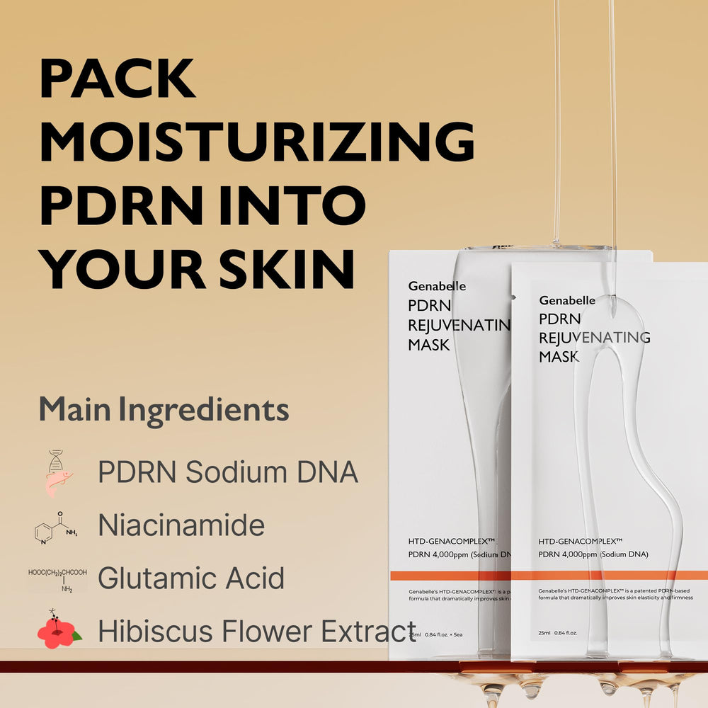 Genabelle PDRN sheet mask smooths tone and evens complexion for natural glow.