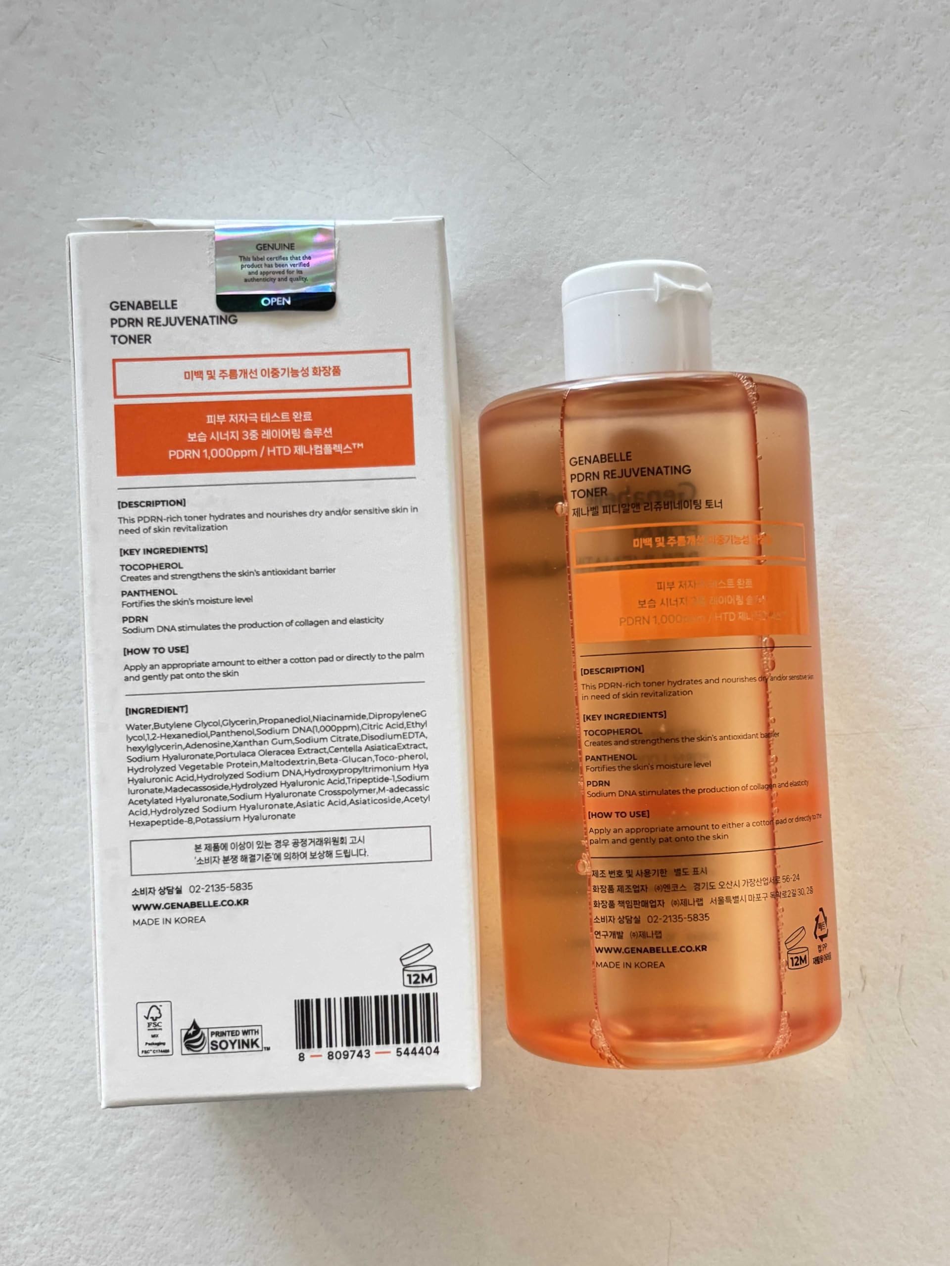 Genabelle tonique PDRN — emballage élégant et minimaliste.