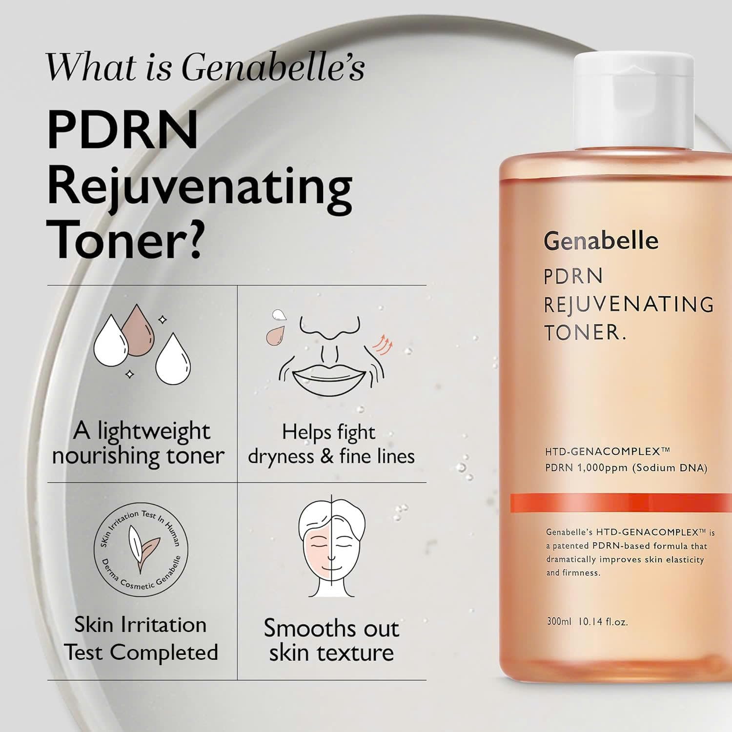 Genabelle tonique PDRN — pores resserés et peau lisse.