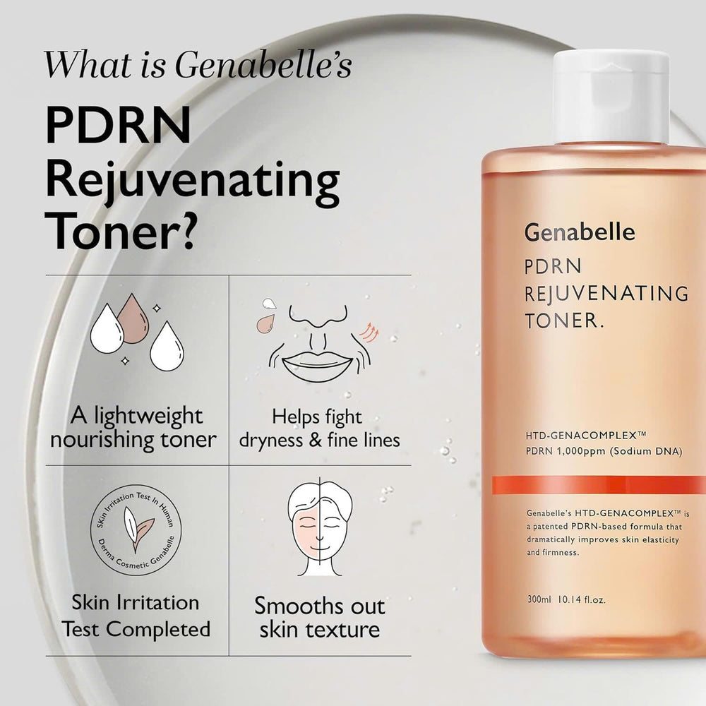 Genabelle tonique PDRN — pores resserés et peau lisse.