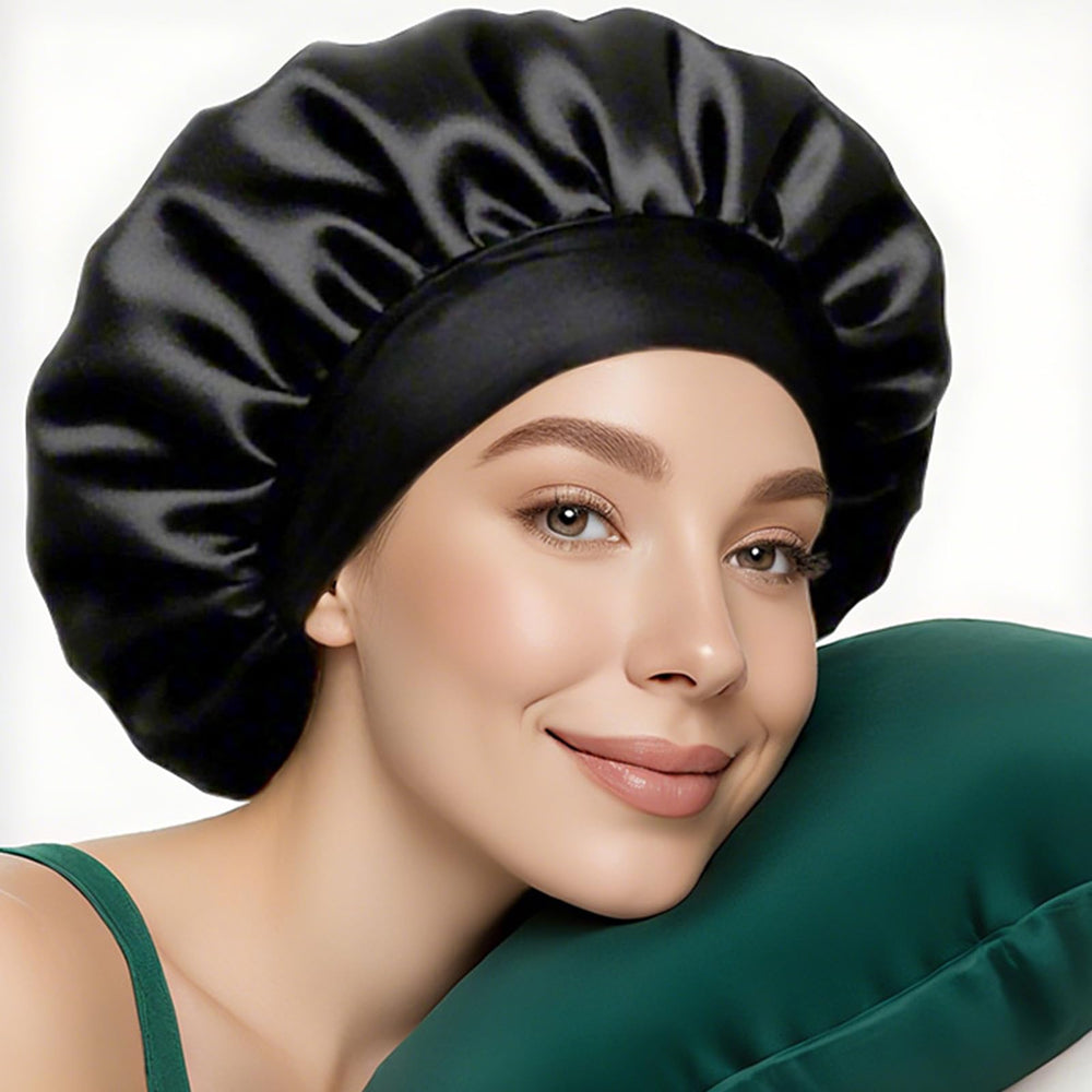 Genbabo bonnet satin noir 30 cm ajustable pour dormir en douceur