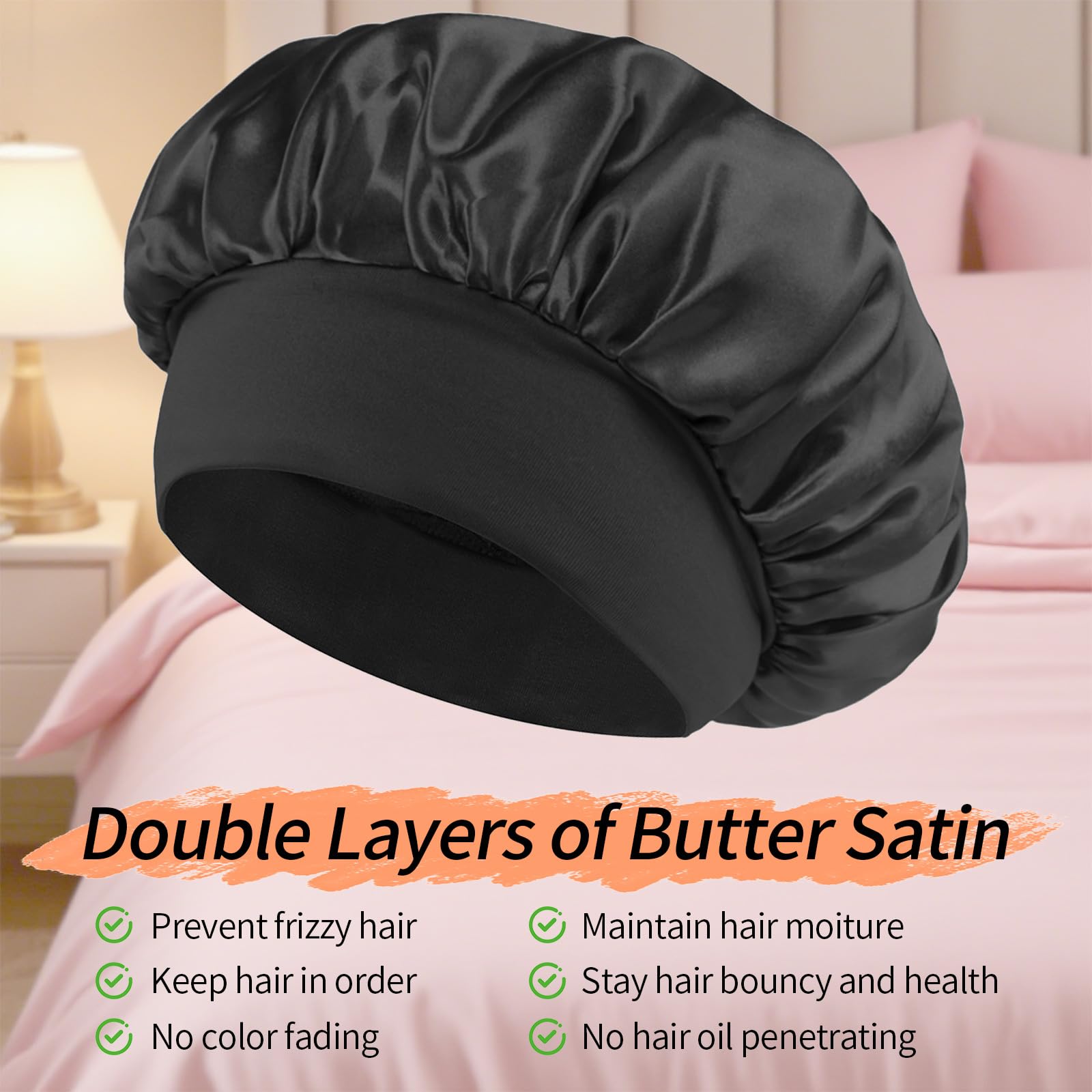 Genbabo bonnet satin noir 30 cm maintien fiable sans glissement