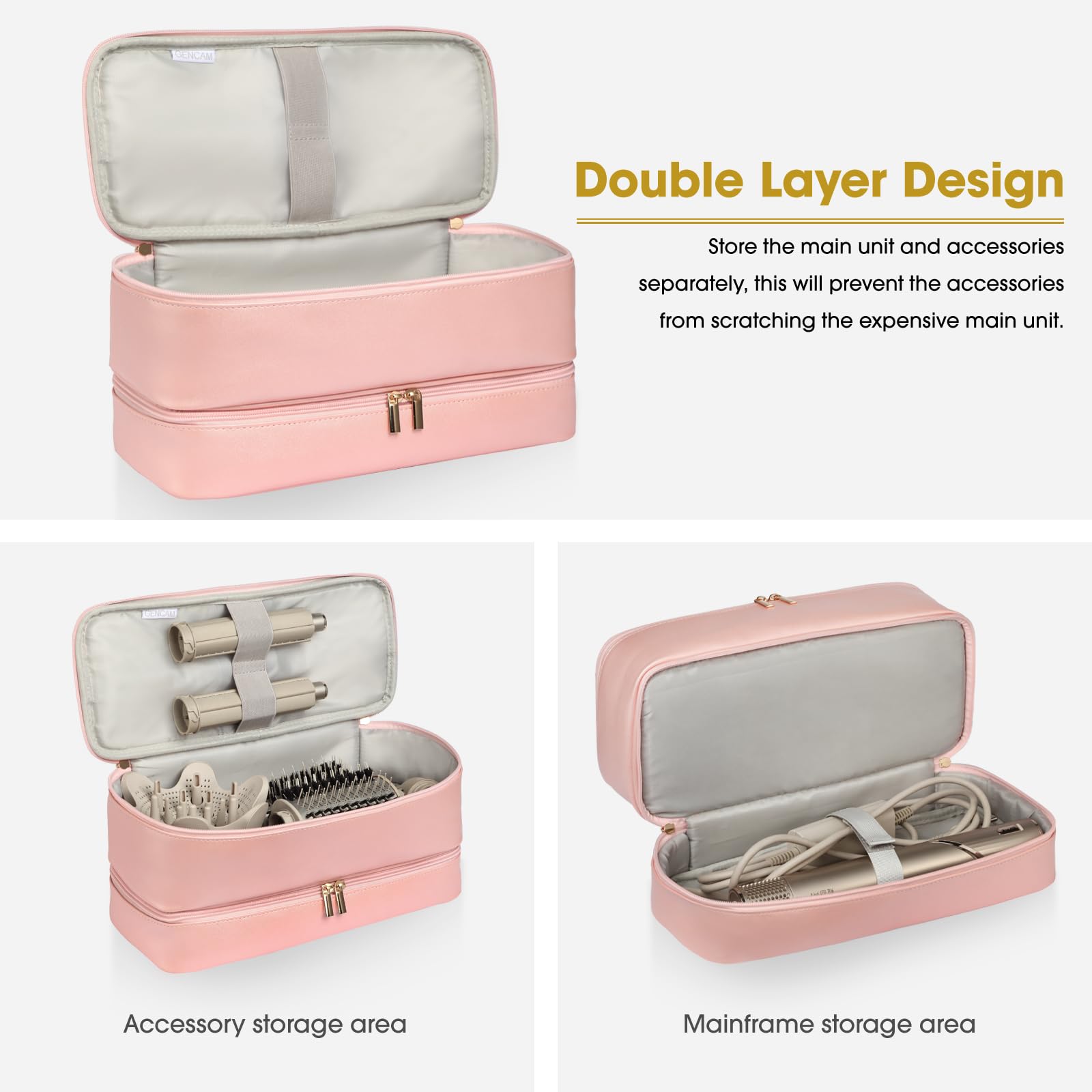 Intérieur à double couche qui évite les frottements entre appareil et accessoires