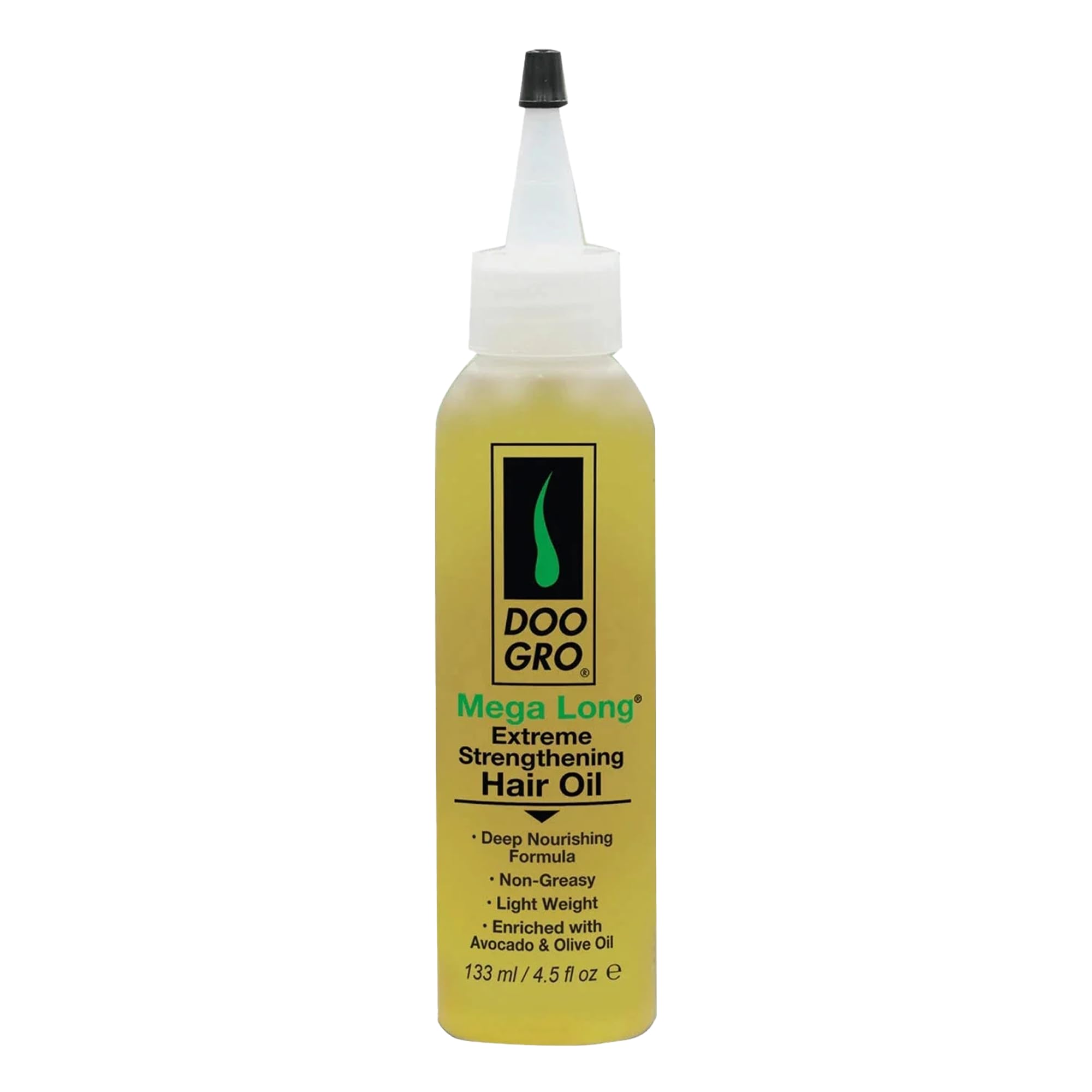Huile Doo Gro Mega Long: bouteille montrant hydratation en profondeur