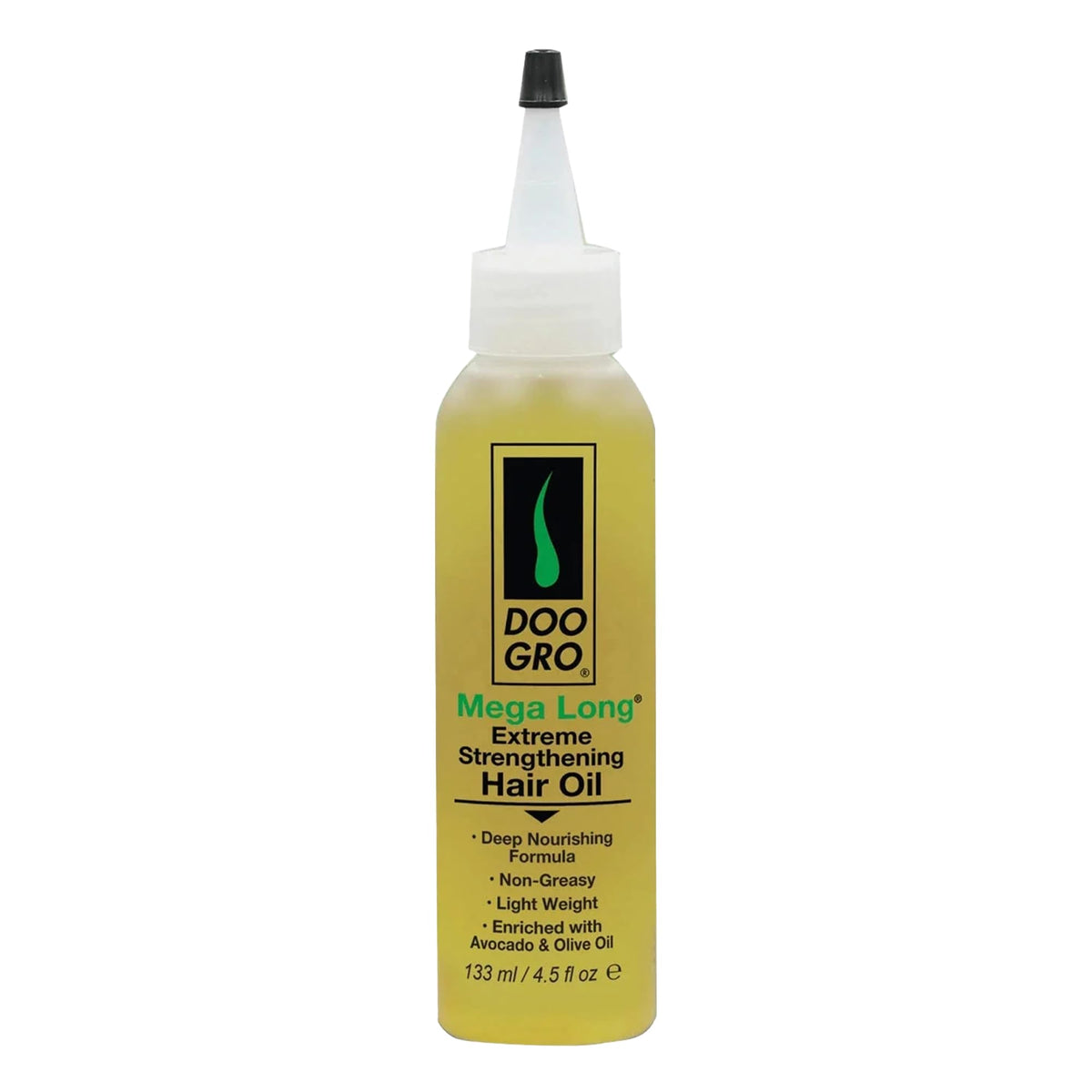 Huile Doo Gro Mega Long: bouteille montrant hydratation en profondeur