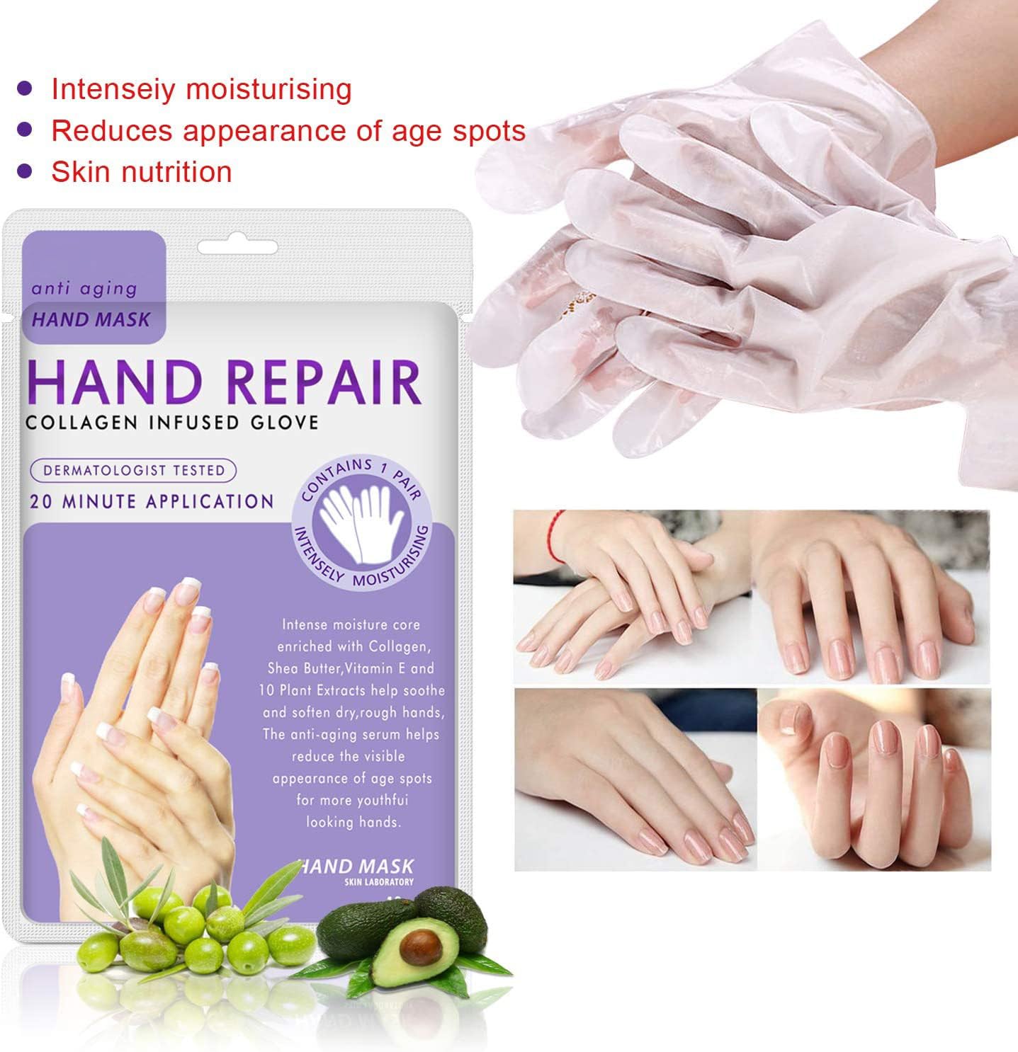 Gants-masque main lavande Generic en action, masque hydratant profond.