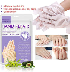 Gants-masque main lavande Generic en action, masque hydratant profond.