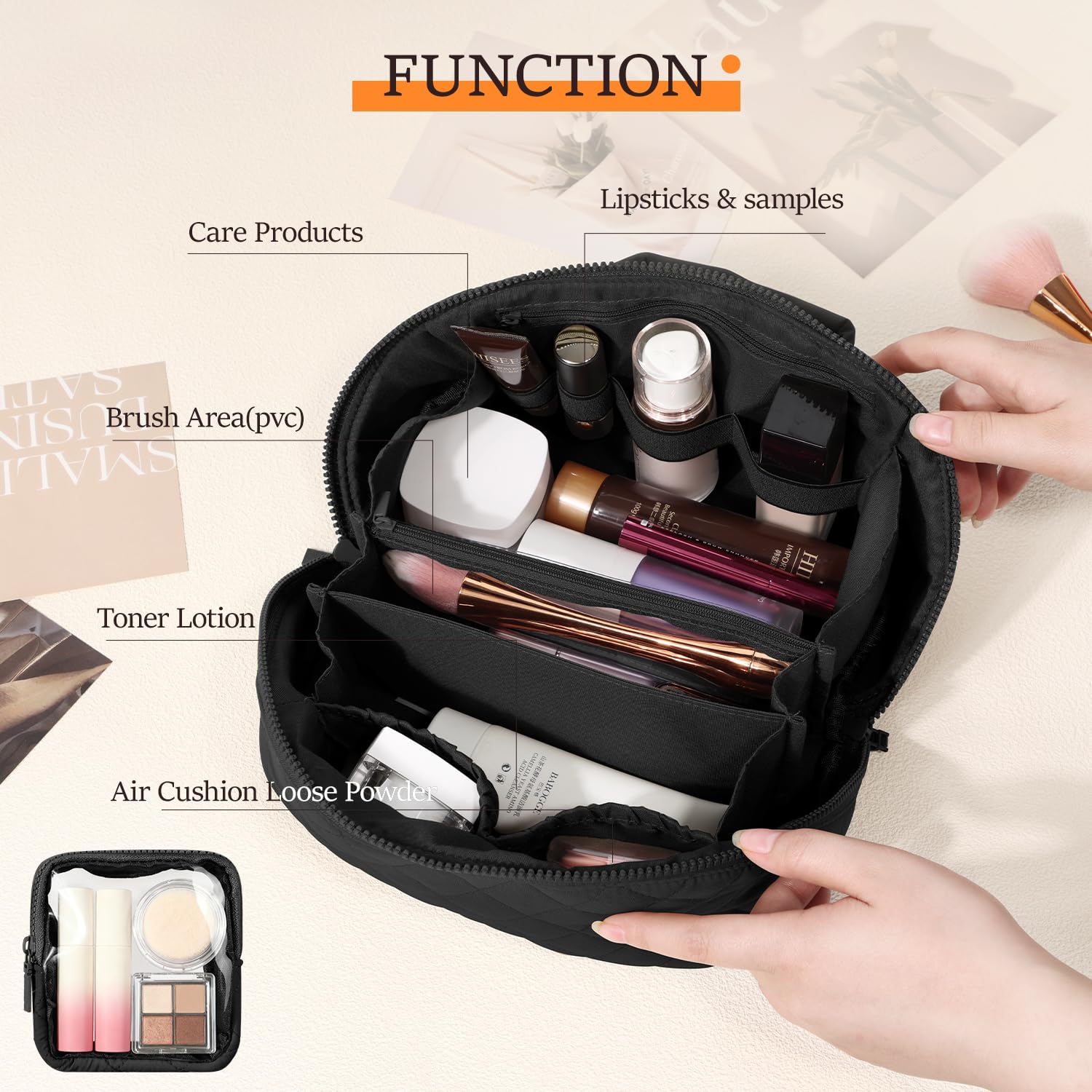 Generic sac-maquillage cuir imperméable noir, design chic et durable