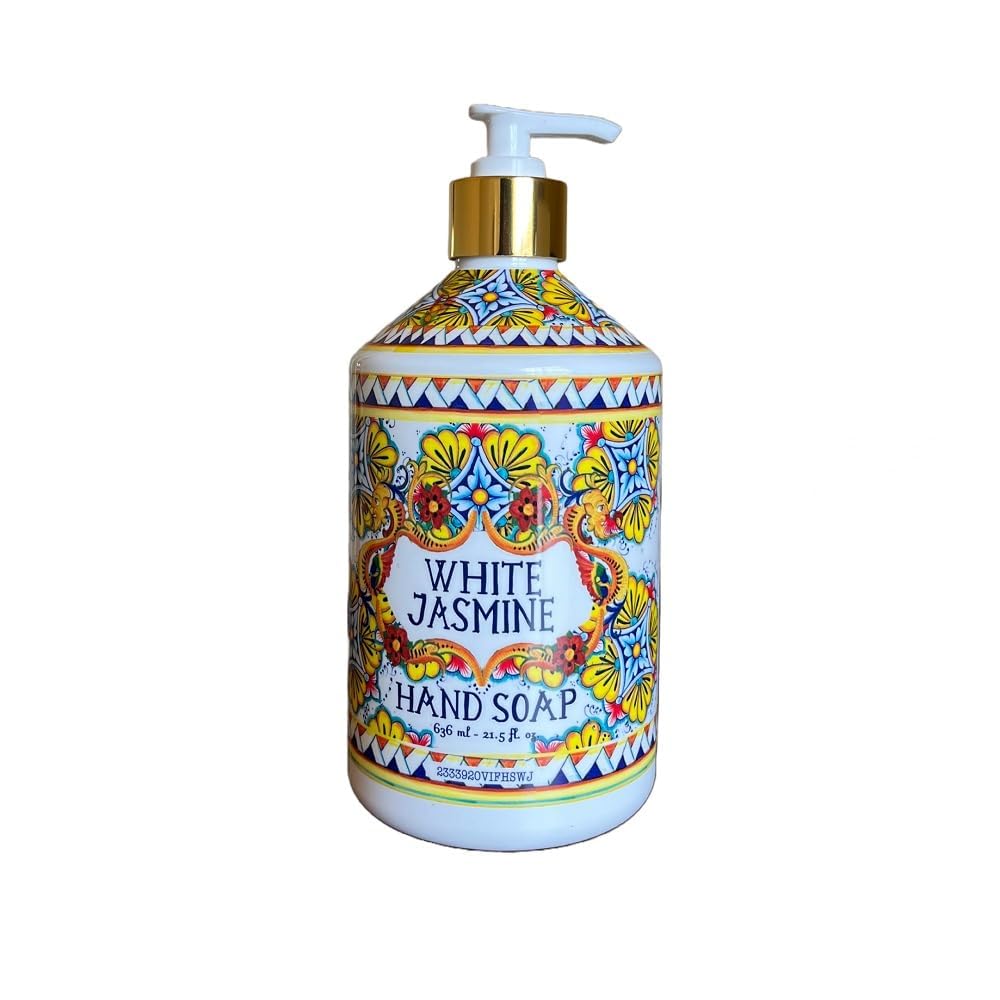 Bouteille avec pompe Villa Flora, utilisation pratique sur l’évier.