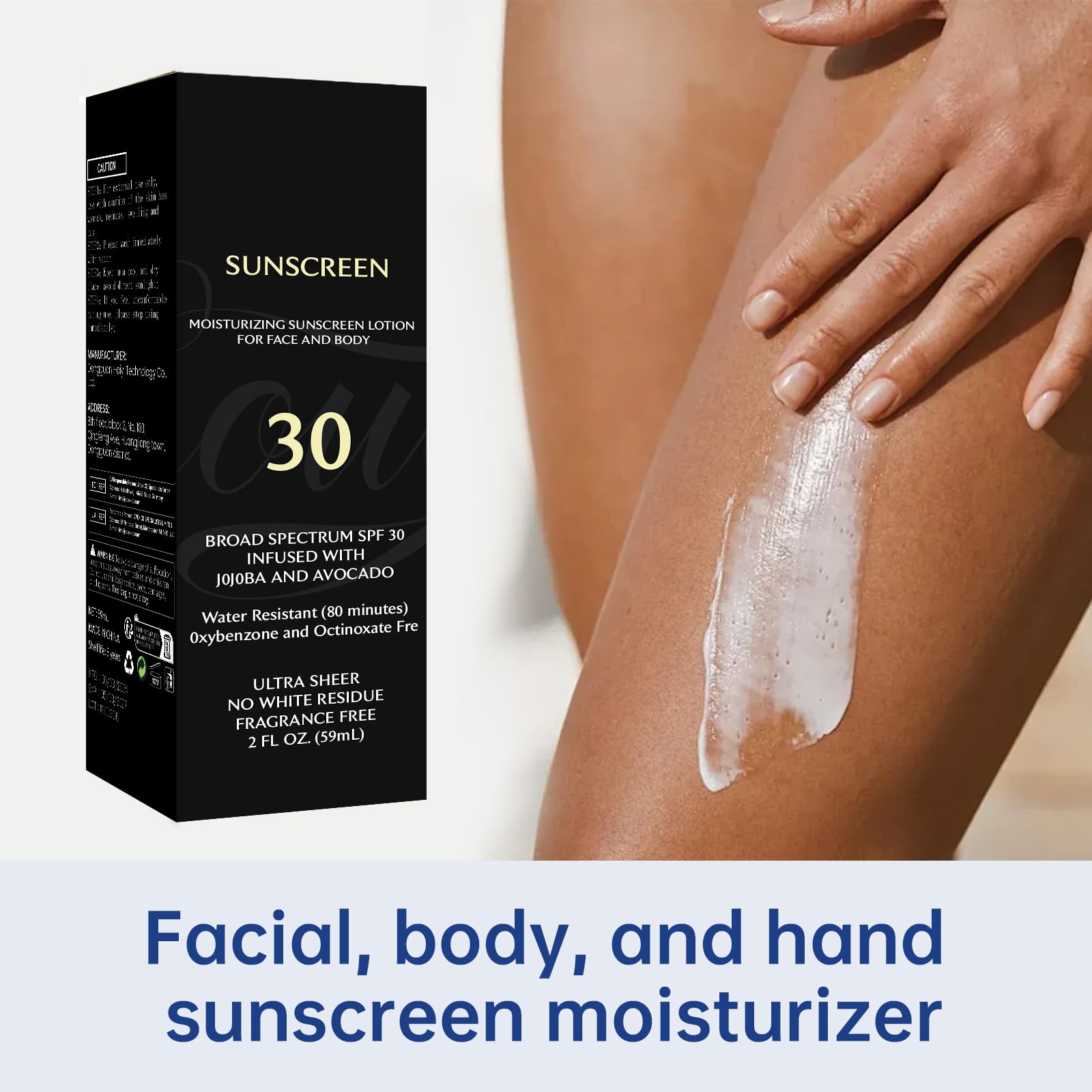 Crème solaire générique enrichie d'huiles jojoba et avocat pour peau hydratée.