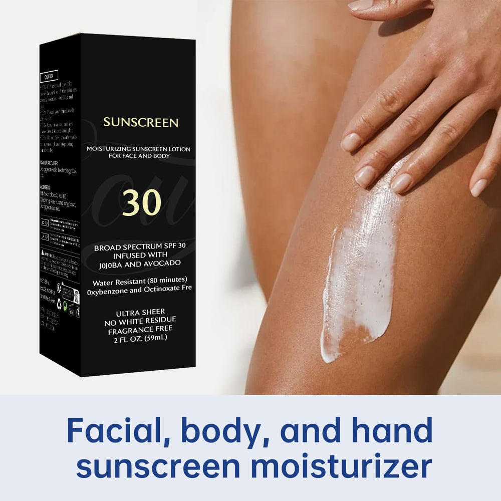 Crème solaire générique enrichie d'huiles jojoba et avocat pour peau hydratée.