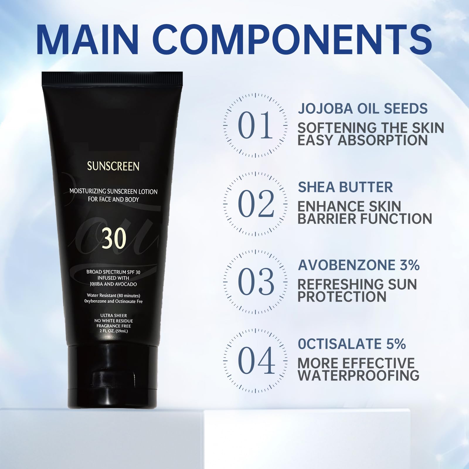 Crème solaire générique résistant à l'eau jusqu'à 80 minutes.