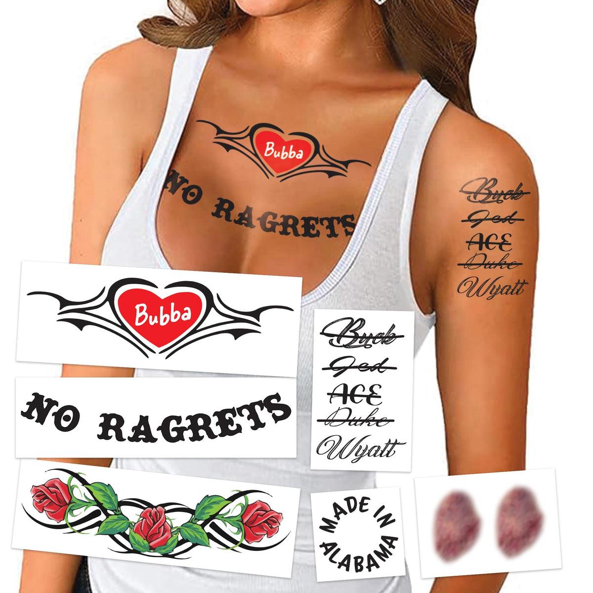 Generic tatouages White Trash femme avec motif réaliste pour costume nocturne, application rapide.