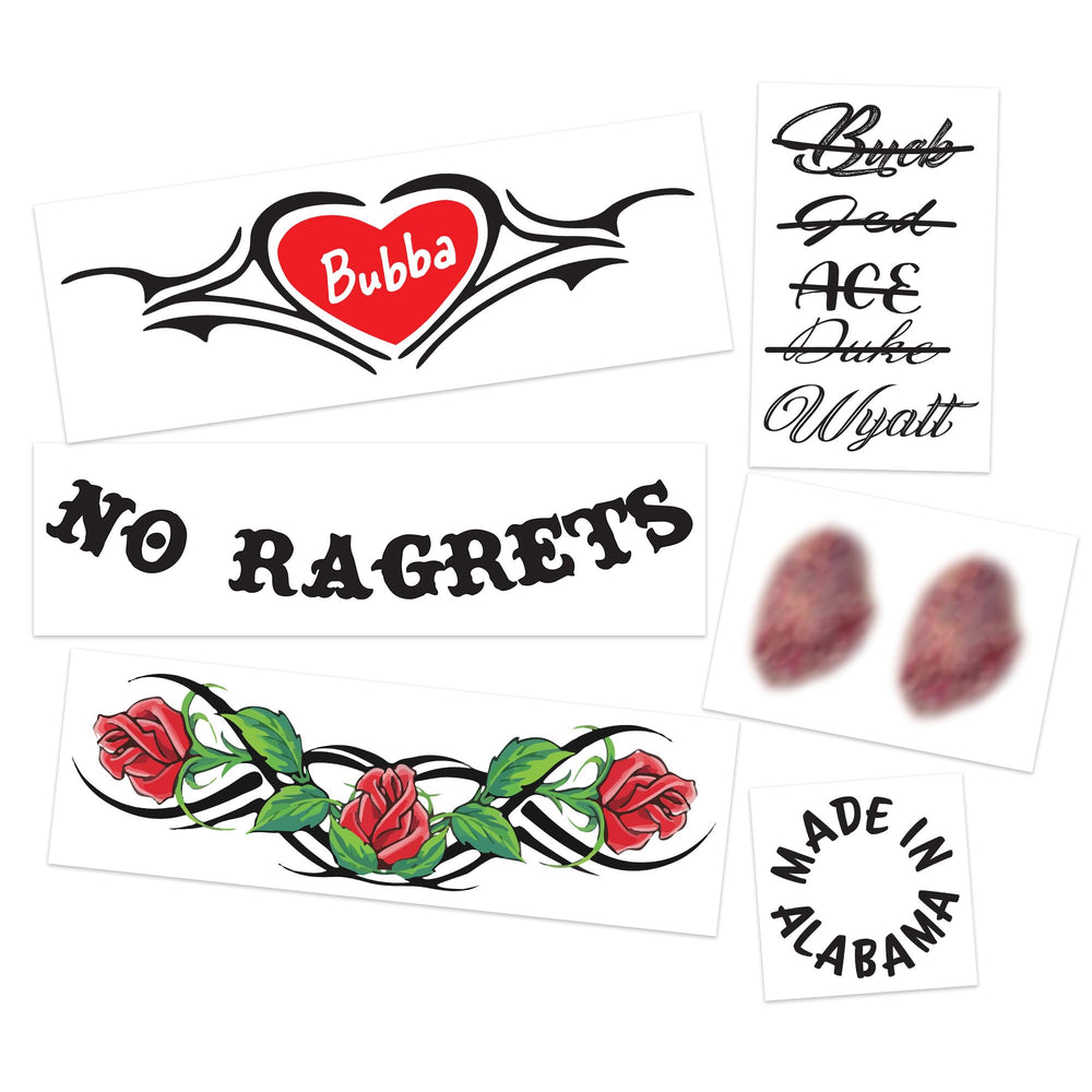 Tatouages temporaires Generic White Trash avec motifs variés, faciles à poser sans maquillage.