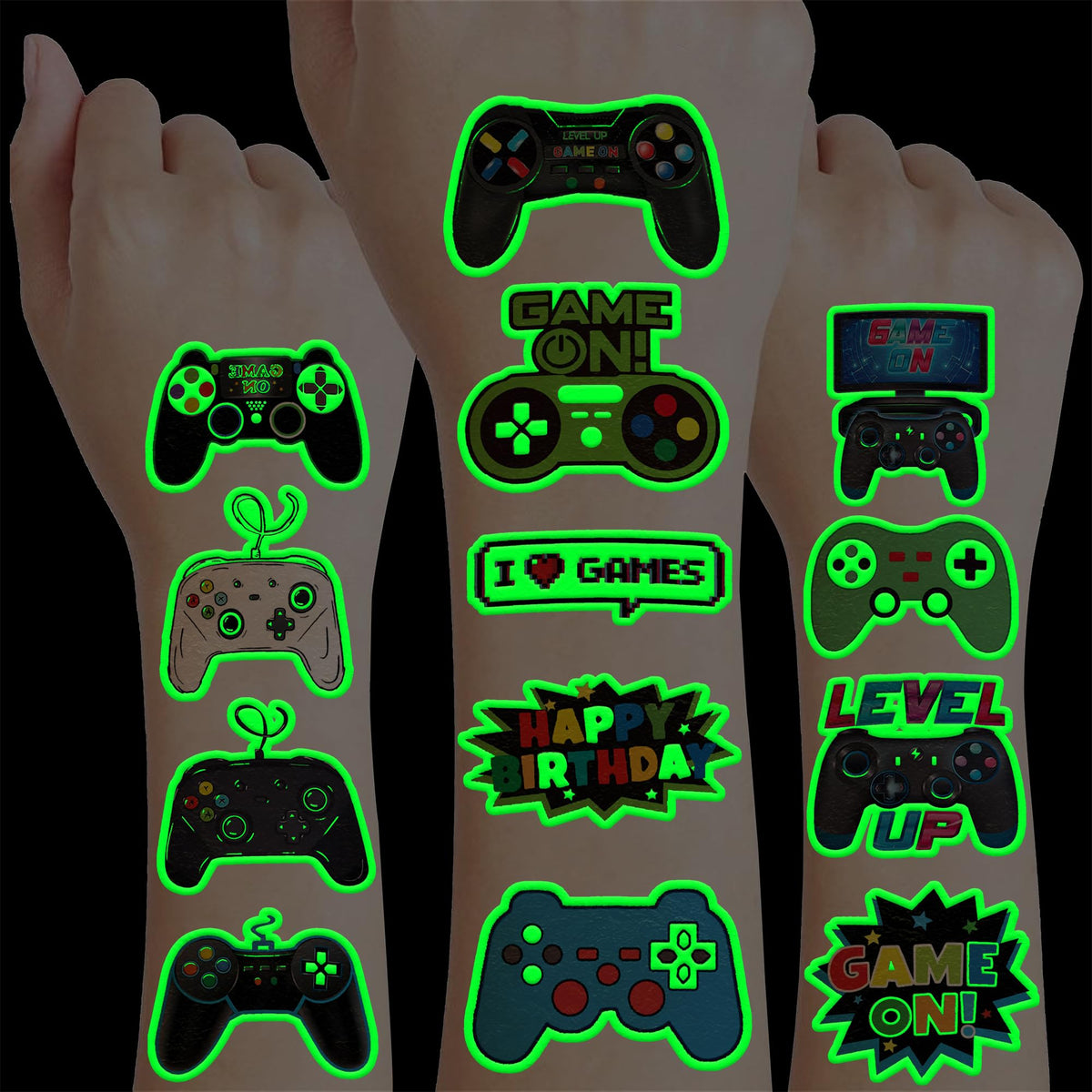 Tatouages lumineux Generic, ensemble de 8 feuilles pré-découpées, faciles à offrir lors des fêtes.
