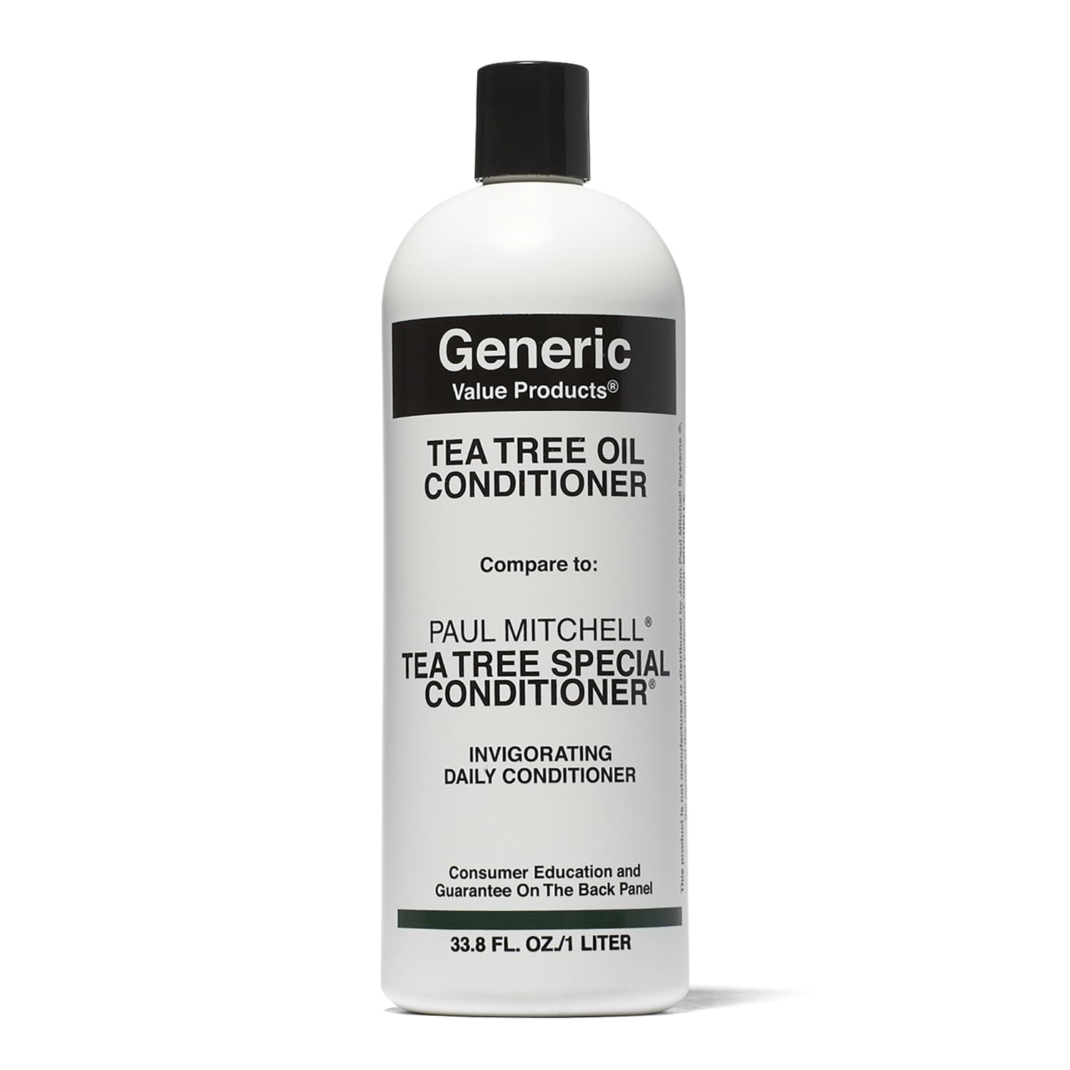 Generic Value Products après-shampooing huile arbre-the, bouteille en gros plan et brillance