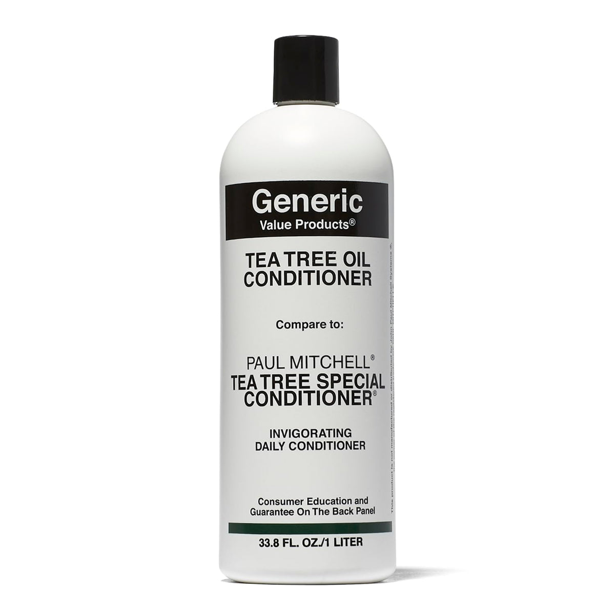 Generic Value Products après-shampooing huile arbre-the, bouteille en gros plan et brillance