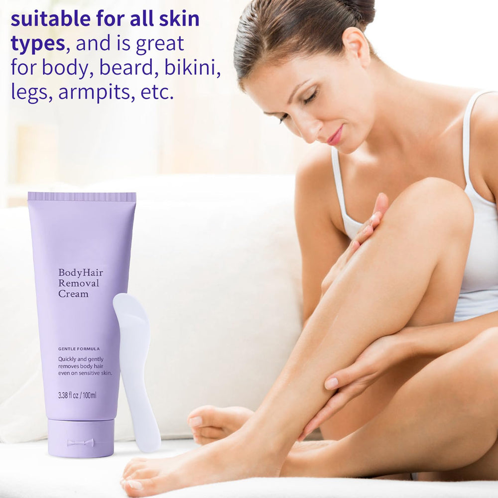 Gentle Body Hair Removal Cream on arms and legs for smoother skin.