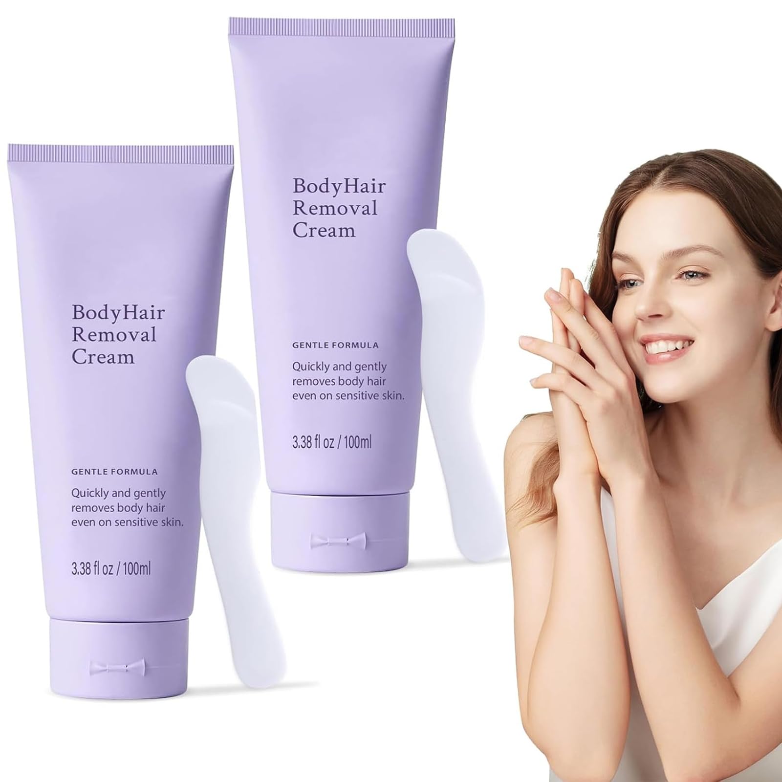 Gentle Body Hair Removal Cream packet close-up for quick smooth skin prep.