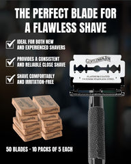 Détail d'une lame double tranchant platine pour coupe lisse.