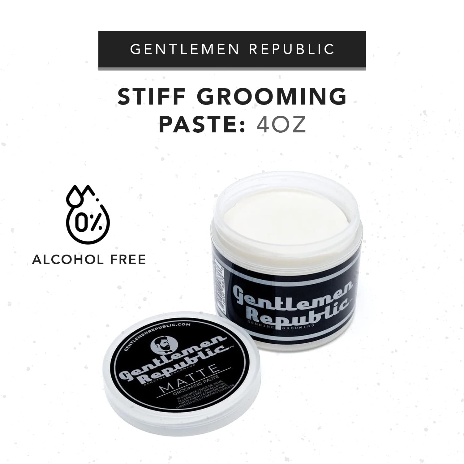 Gentlemen Republic Stiff Pomade, texture visible, promet application précise.