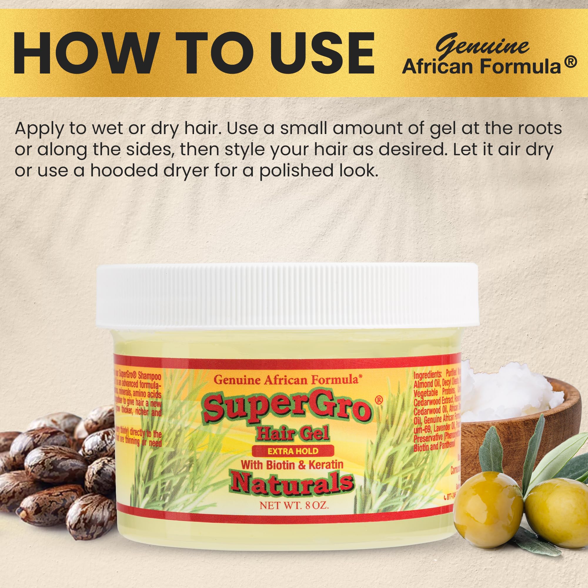 Genuine African Formula SuperGro Gel soin du cuir chevelu pendant le coiffage