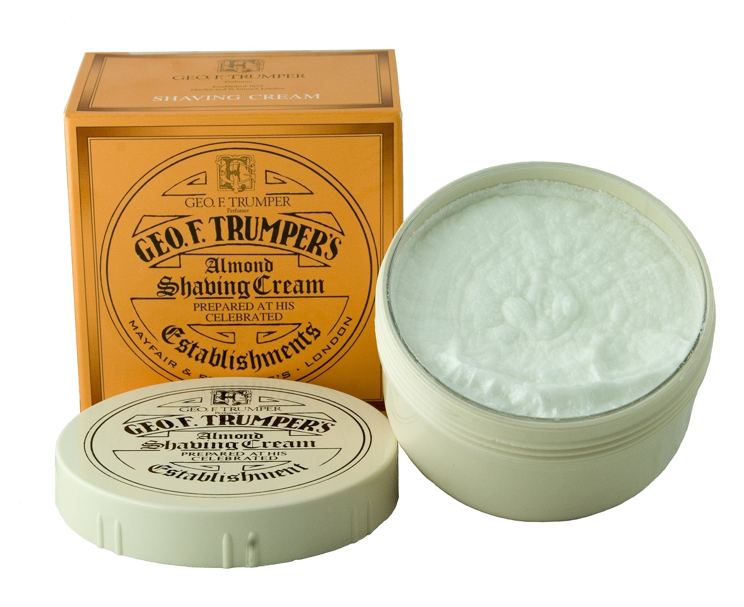 Geo F. Trumper Crème Rasage Amande dans le pot de 200 g, mousse riche et soyeuse.