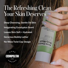 Geologie Acne Control Body Wash foamy lather delivering a refreshing eucalyptus cleanse.