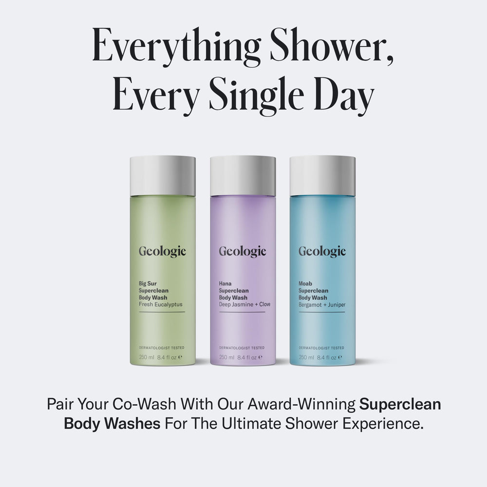 Geologie Cooling Hair Co-Wash – soin 4-en-1 pratique pour une routine voyage efficace.
