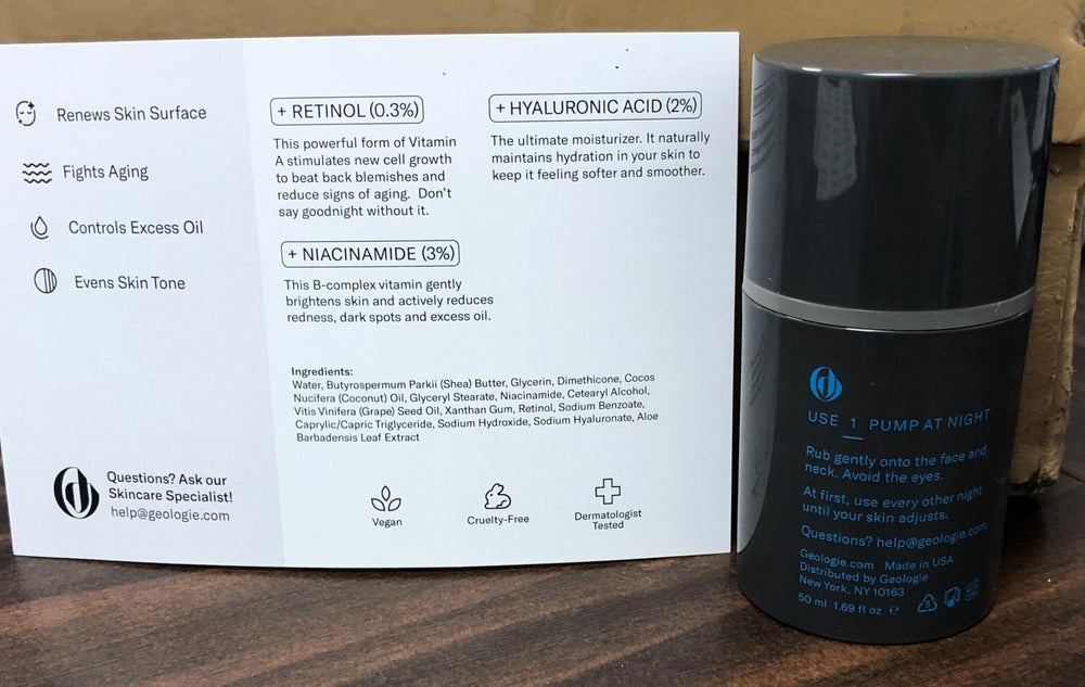 Geologie Crème Nuit Rétinol – soin anti-âge adapté à une routine masculine et féminine.