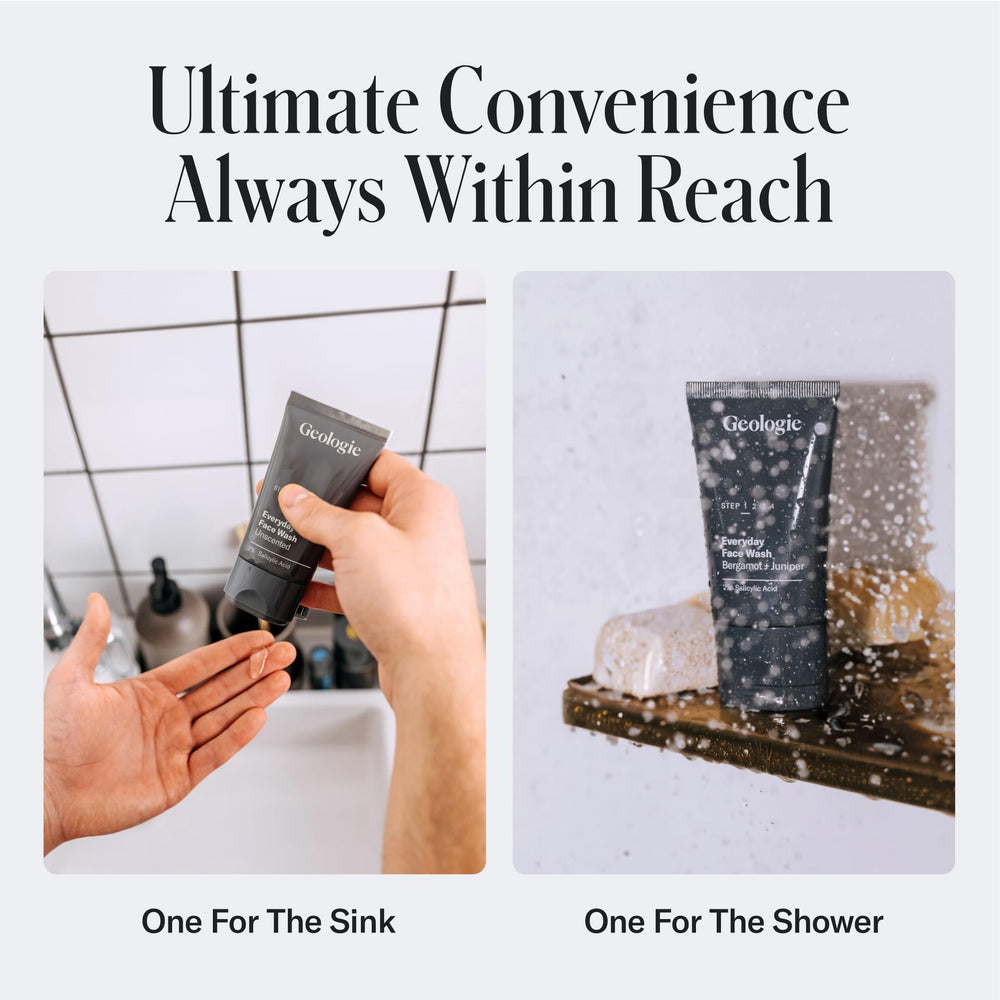 Lot de deux tubes Geologie, pratique pour la douche et le voyage.