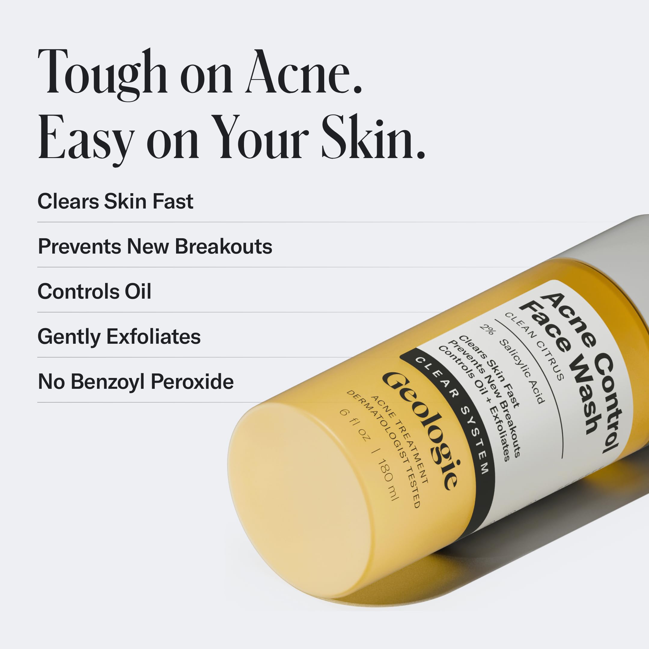 Geologie Gel Nettoyant Visage Anti-Acné – texture fluide laisse peau fraîche après lavage.