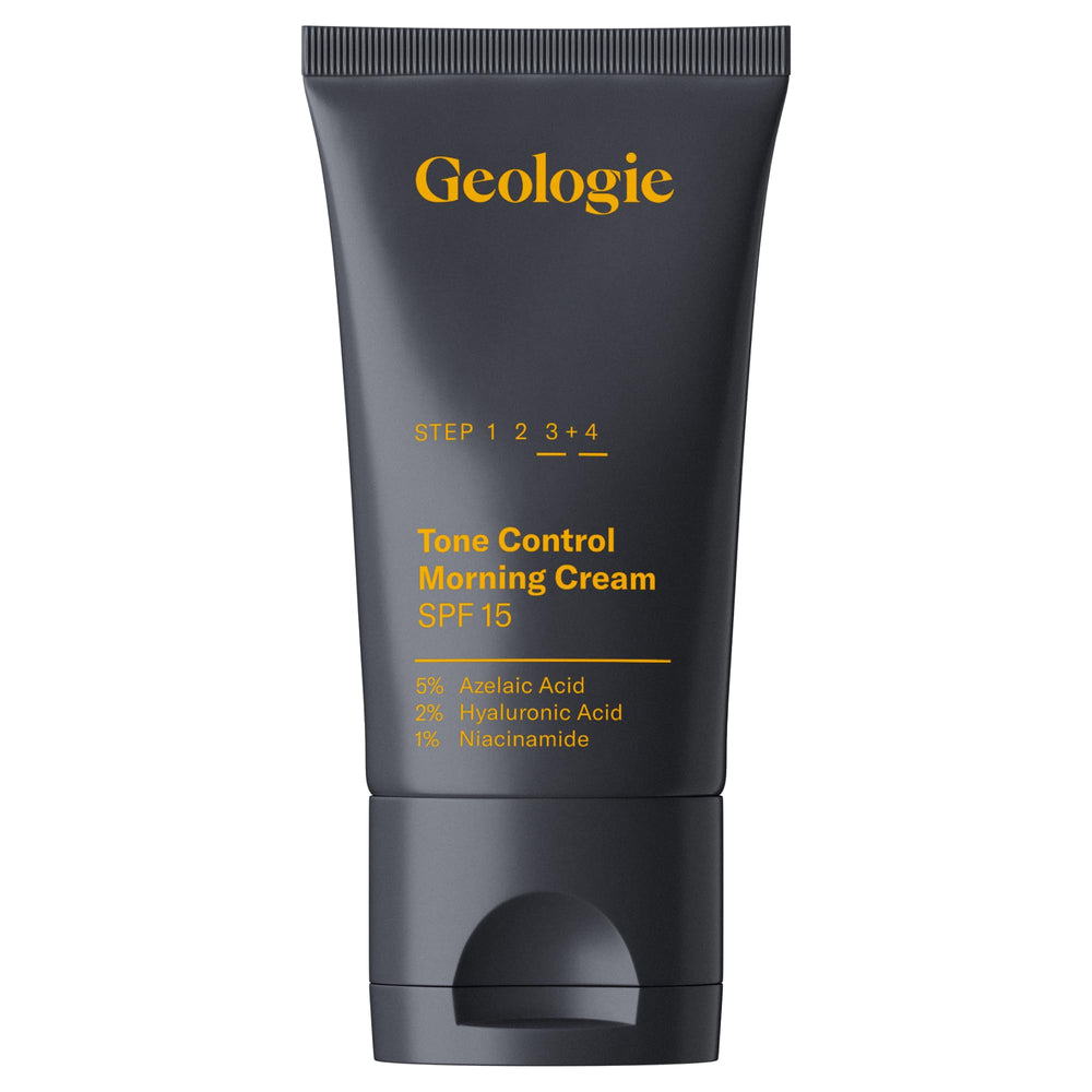 Geologie Tone Control Crème Visage SPF15: bouteille élégante et hydratation légère.