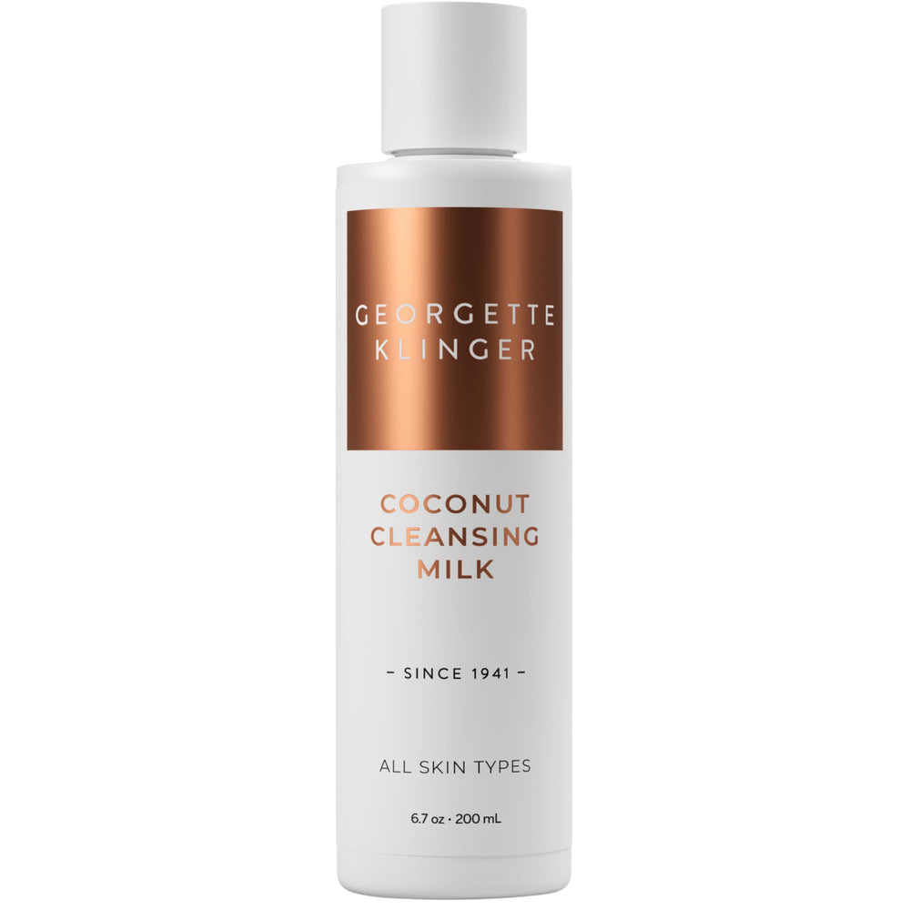 Georgette Klinger Lait Nettoyant Coco – la bouteille démaquille en douceur tout en hydratant.