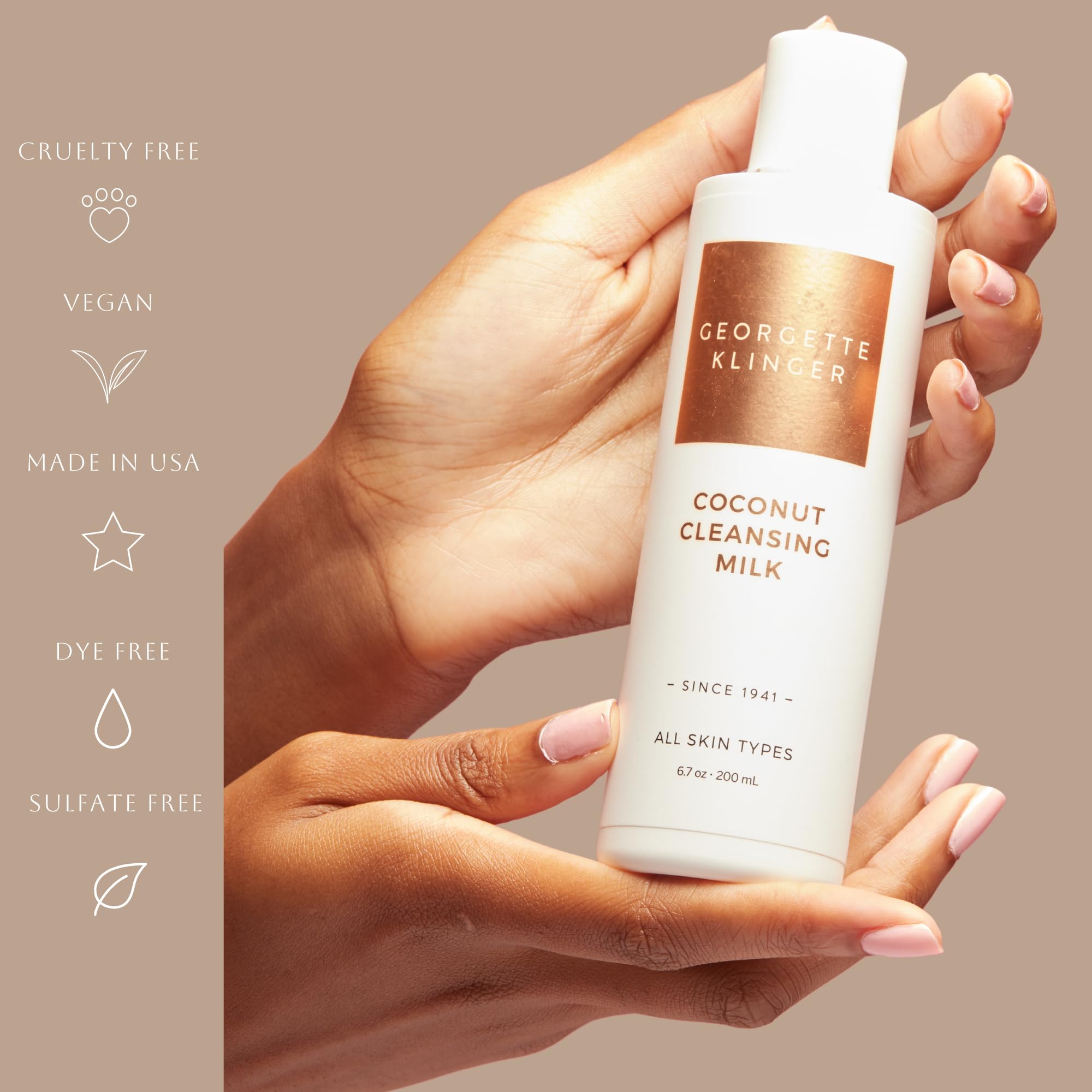 Georgette Klinger Lait Nettoyant Coco – ingrédients bios, formulation végan adaptée à toutes les peaux.