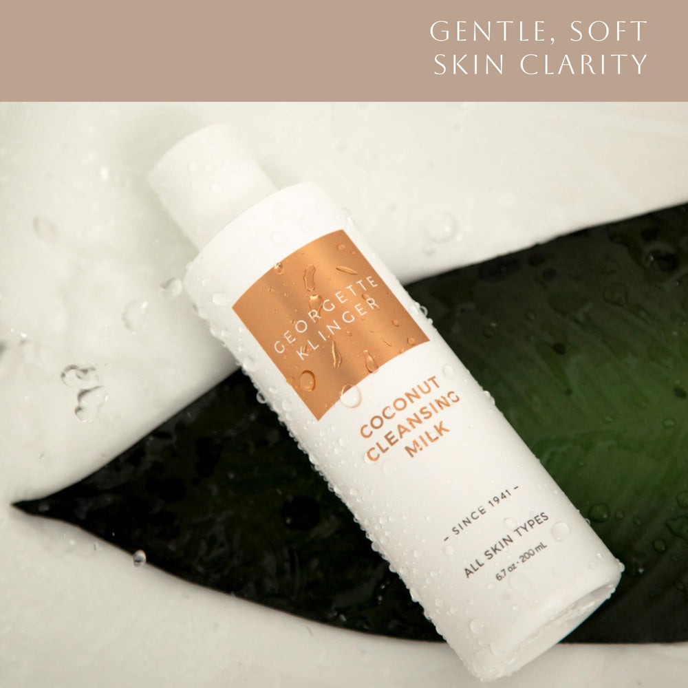 Georgette Klinger Lait Nettoyant Coco – massage visage, élimine maquillage sans tiraillement.
