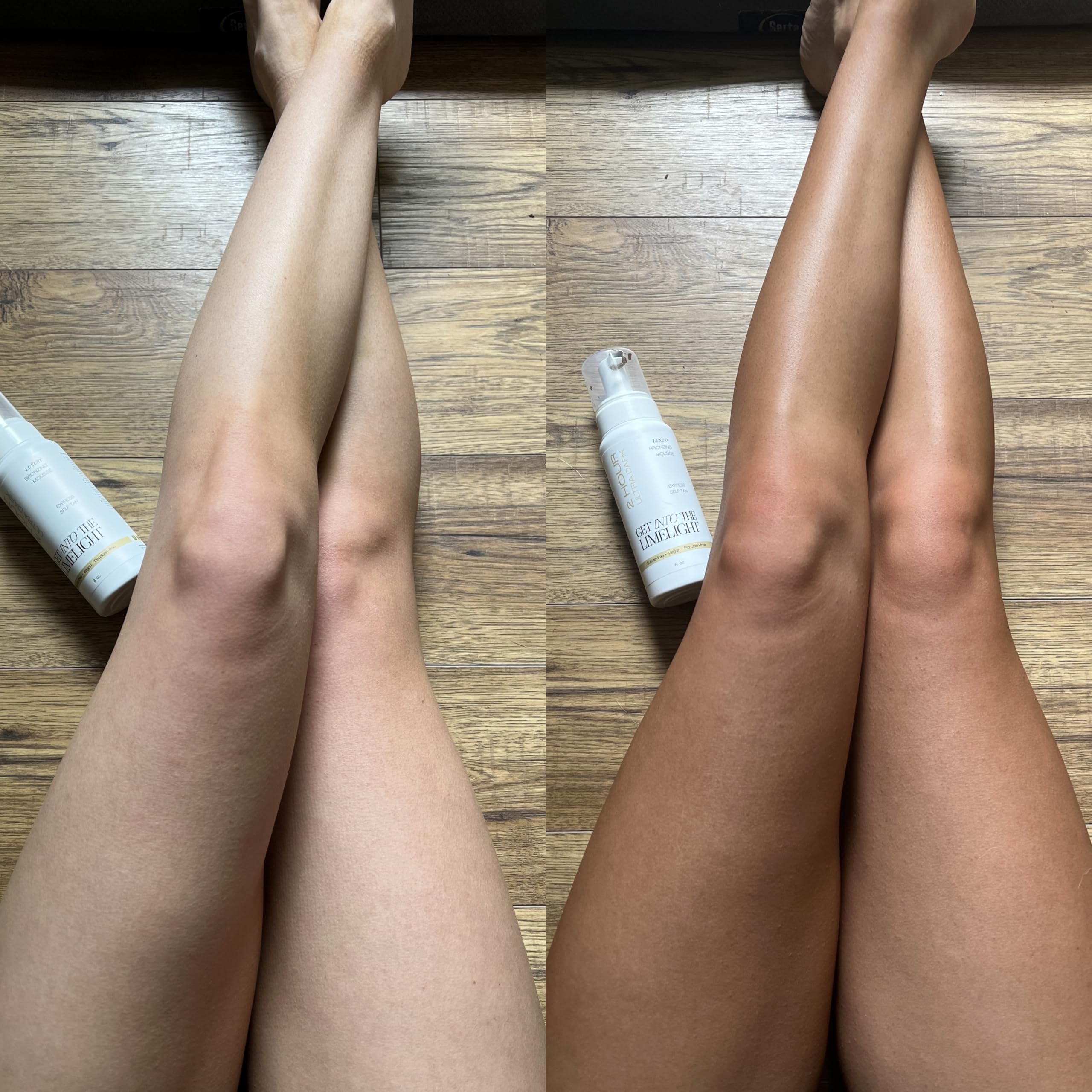 Get Into The Limelight Mousse bronzante sans soleil 2 heures, teinte brune naturelle visible lors de l’application