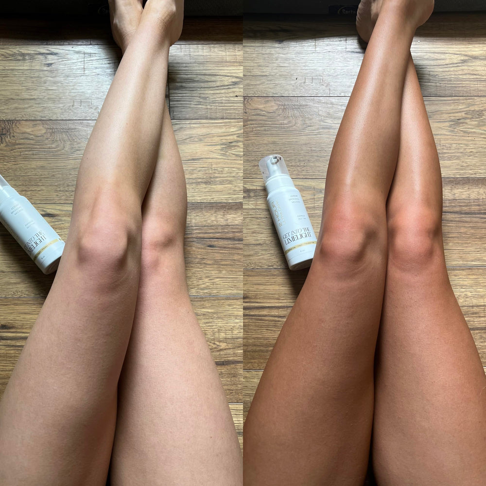 Get Into The Limelight Mousse bronzante sans soleil 2 heures, teinte brune naturelle visible lors de l’application