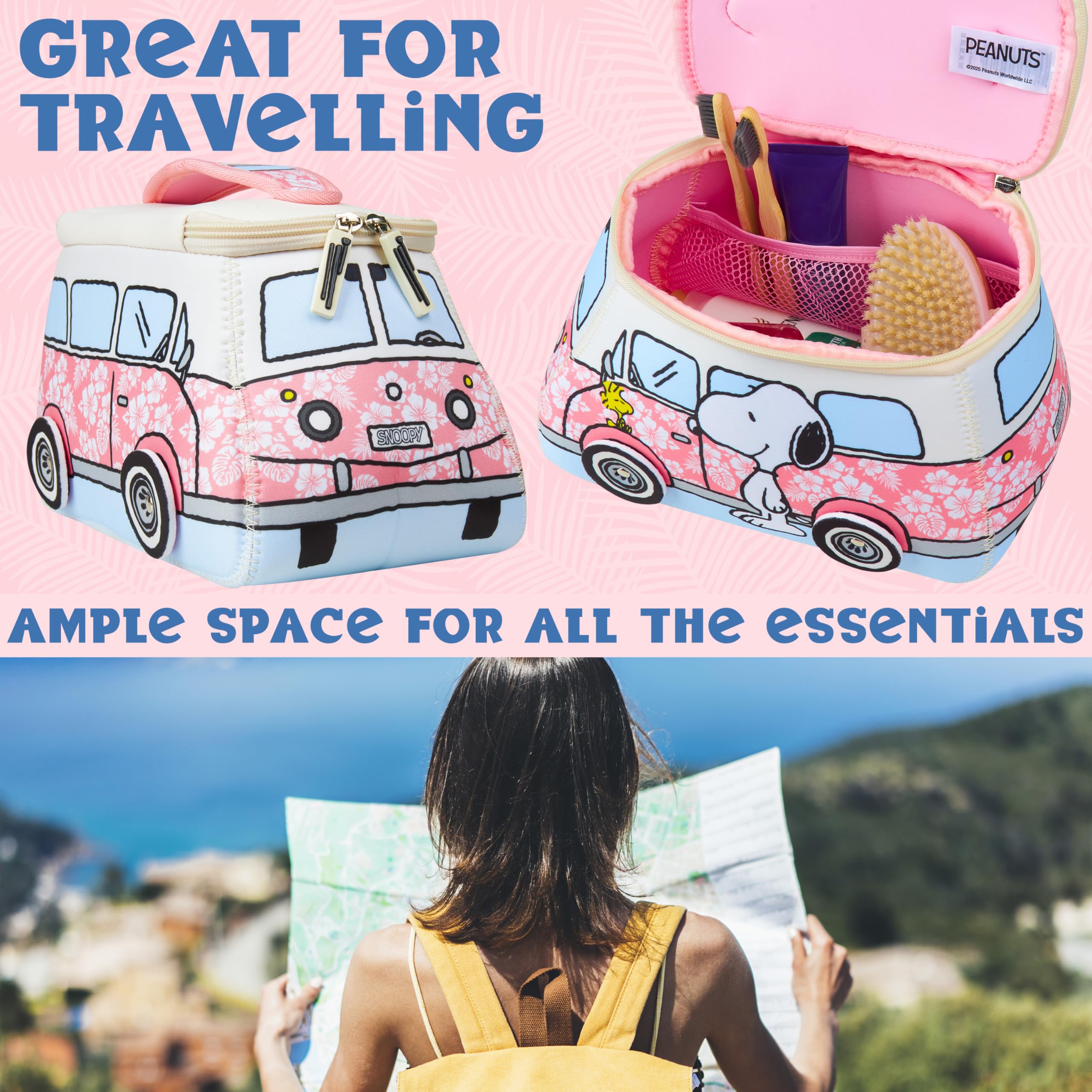 Accessoire voyage Snoopy Get Trend rose, parfait pour transporter l'essentiel durant les vacances.