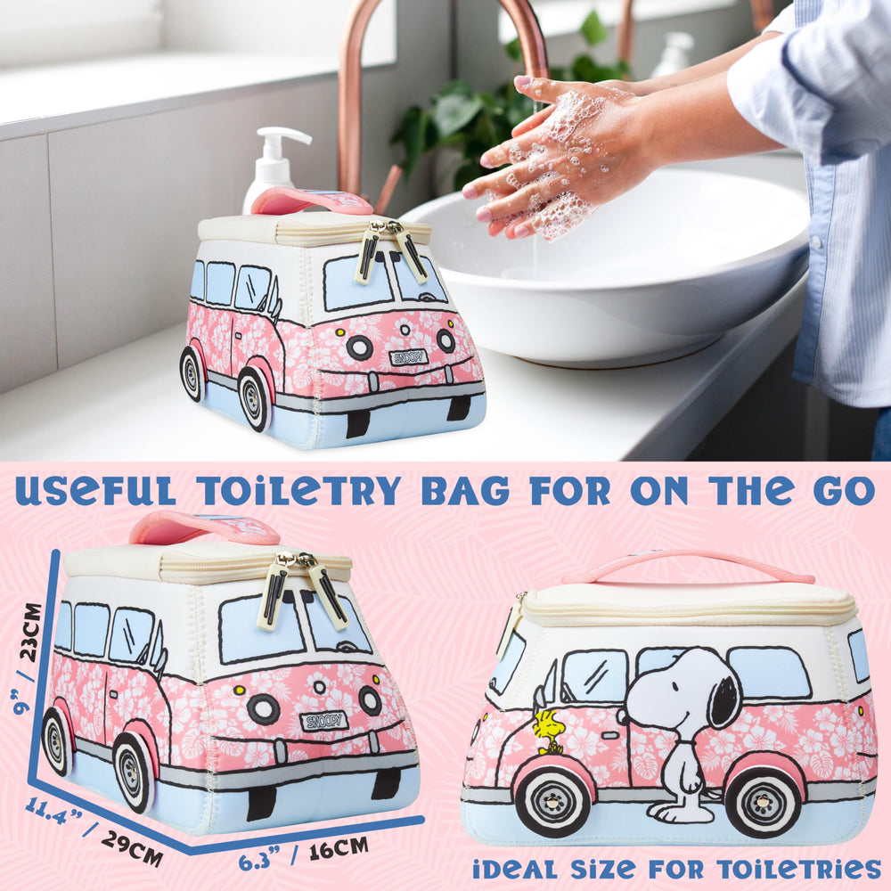 Nécessaire de voyage Snoopy Get Trend rose, pratique pour déplacements quotidiens.