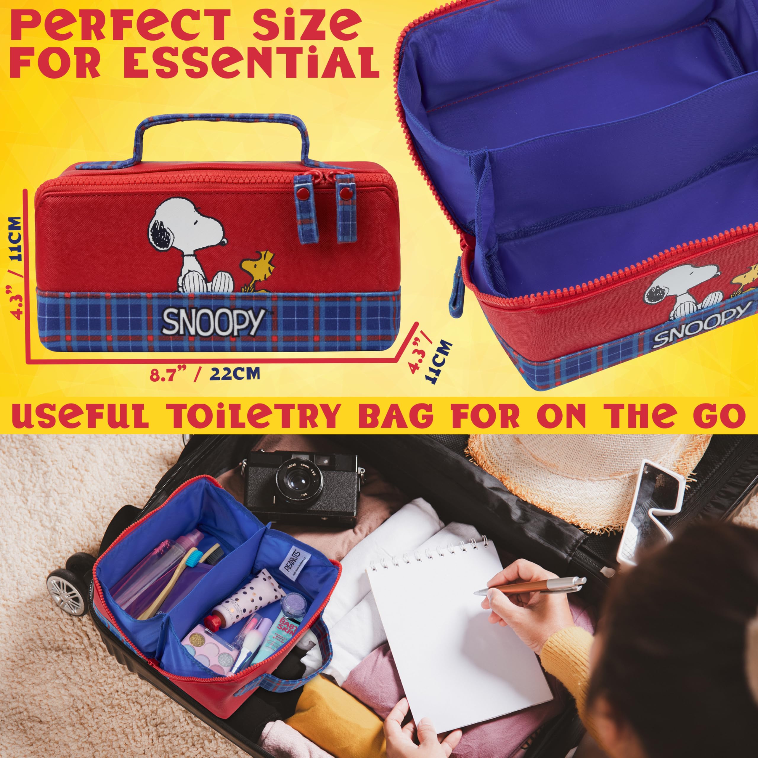 Essentiels de croisière Get Trend Snoopy rouge, rangement cabine et voyage.