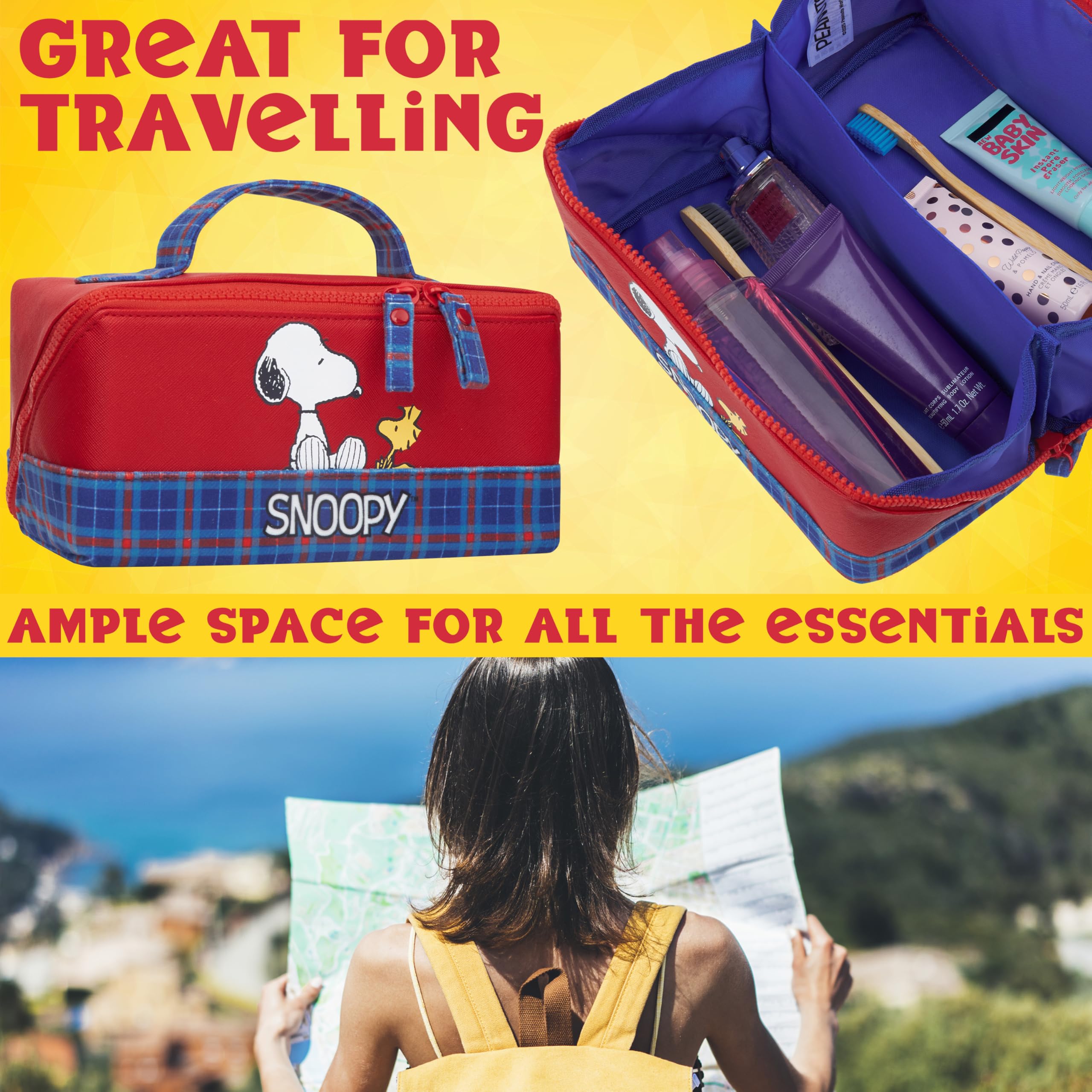 Trousse maquillage compacte Get Trend Snoopy rouge, rangement facilité.