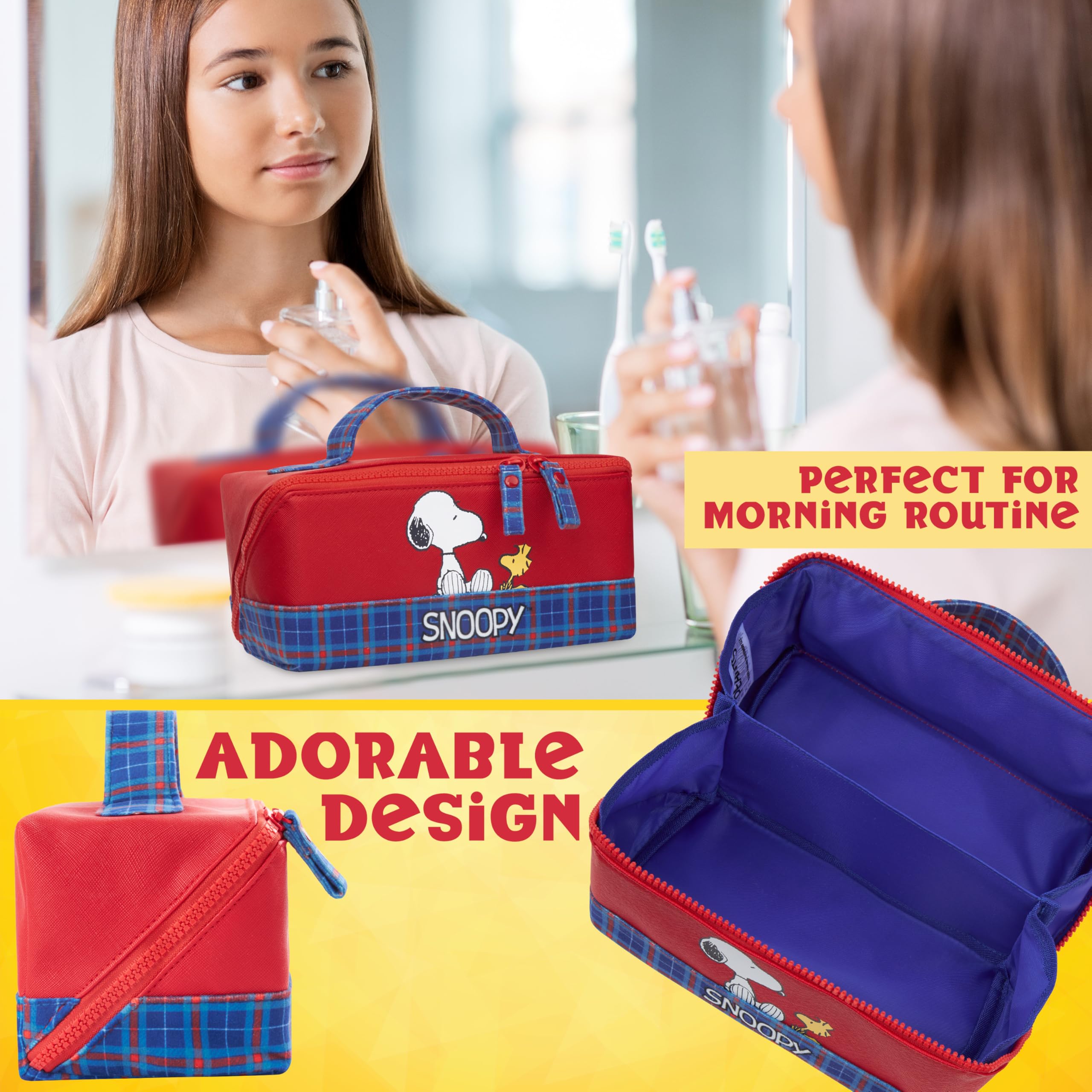 Trousse voyage Get Trend Snoopy avec compartiments, organisation efficace en déplacement.