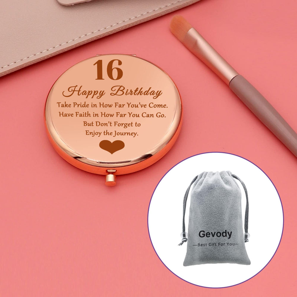 Gevody miroir rond double-face 16e anniversaire, montre le détail du maquillage.