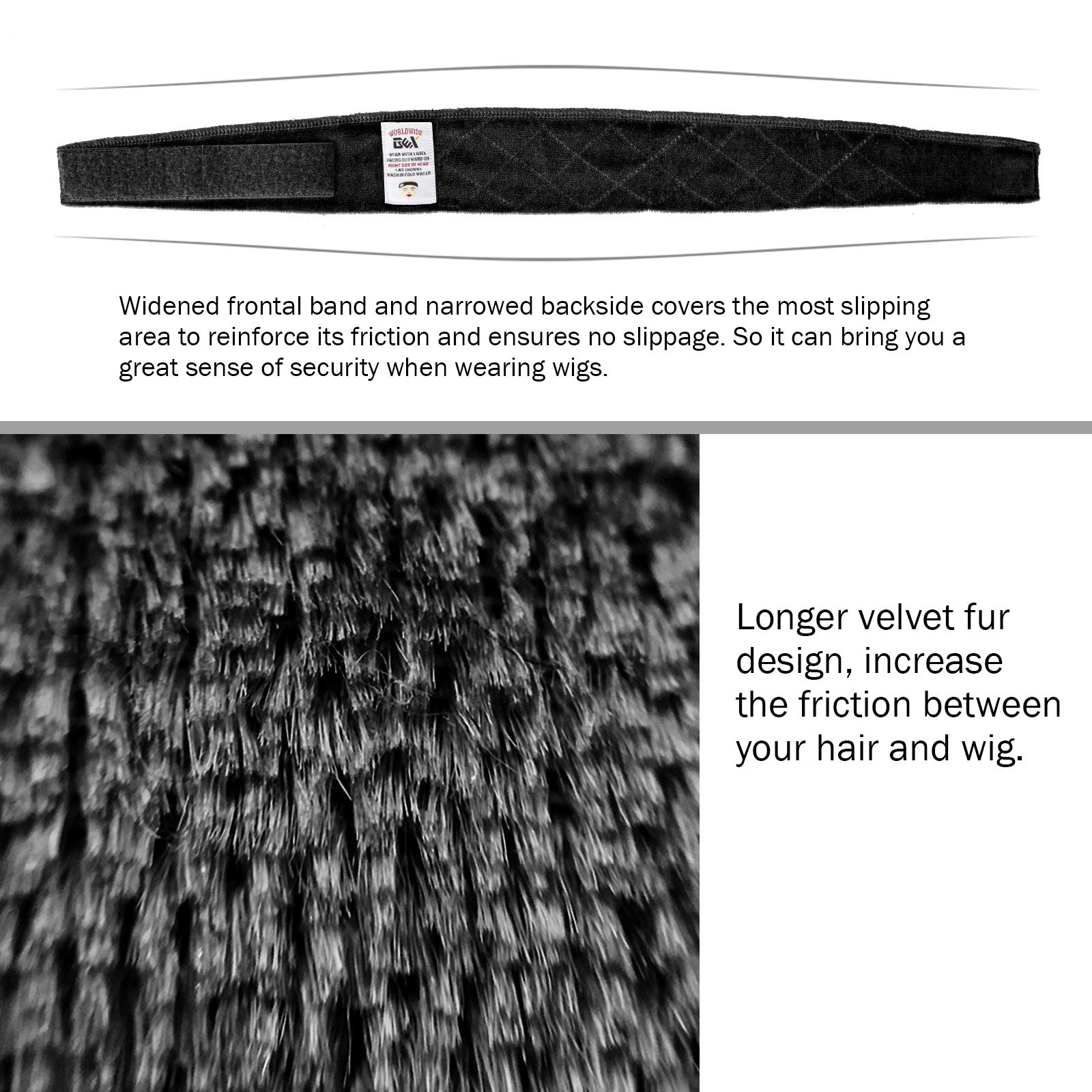Bande GEX Wig Grip universelle 23 x 2,3 pouces avec fermeture pratique