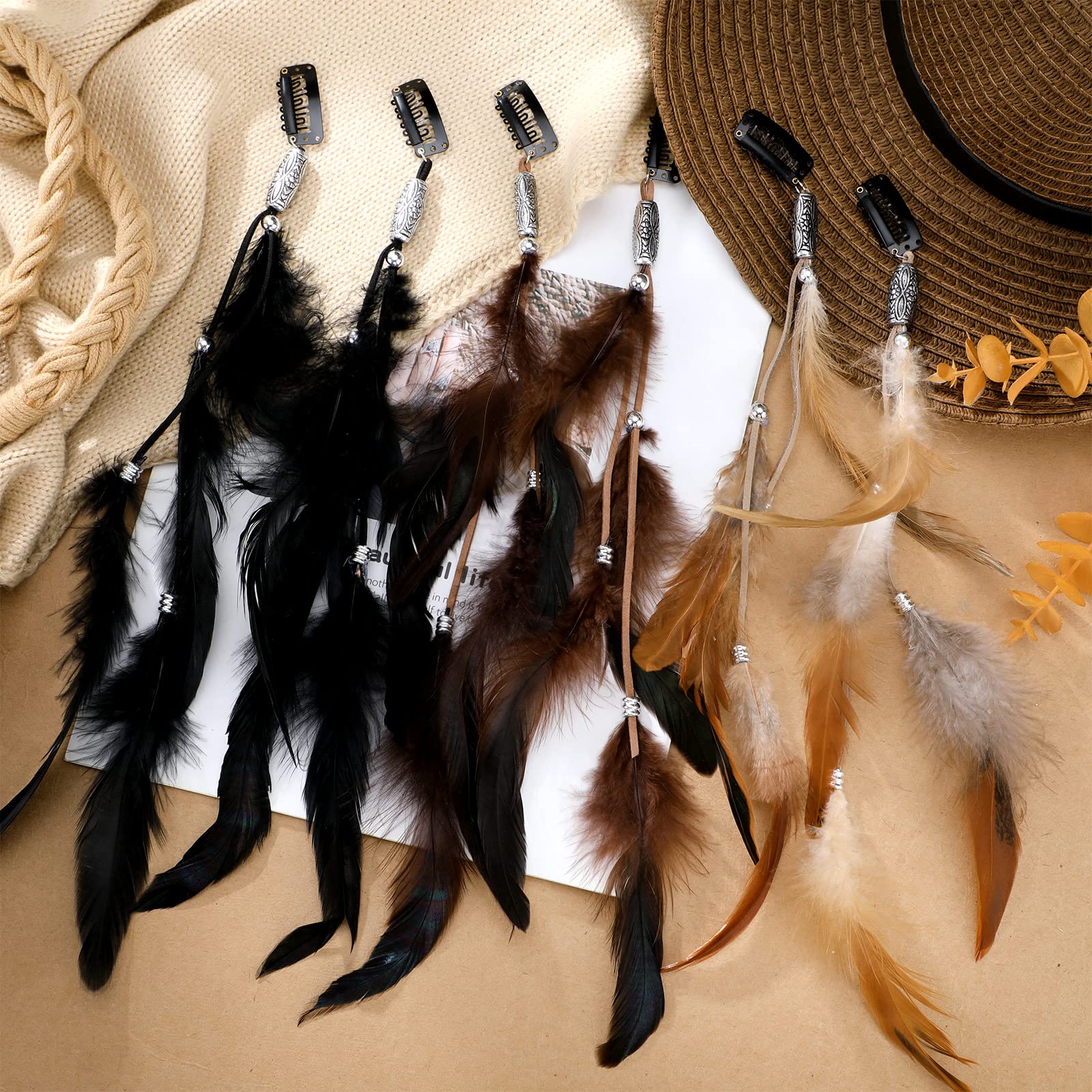 Geyoga clips plumes cheveux, parfaits pour fêtes et looks créatifs.