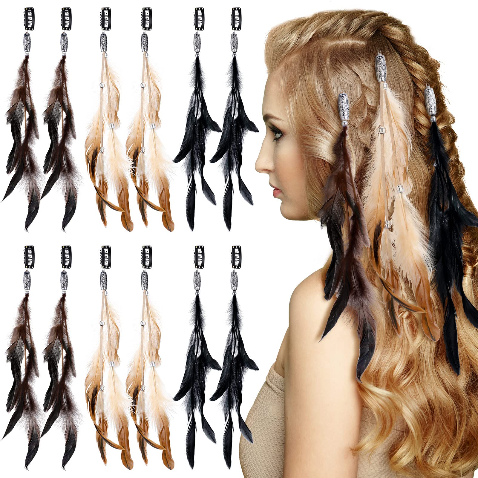 Geyoga extensions cheveux plumes brun avec clip pour un style bohème.