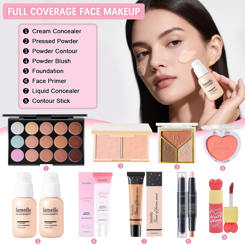 Geyomi kit maquillage tout-en-un: poudre compacte pour fixation légère et tenue